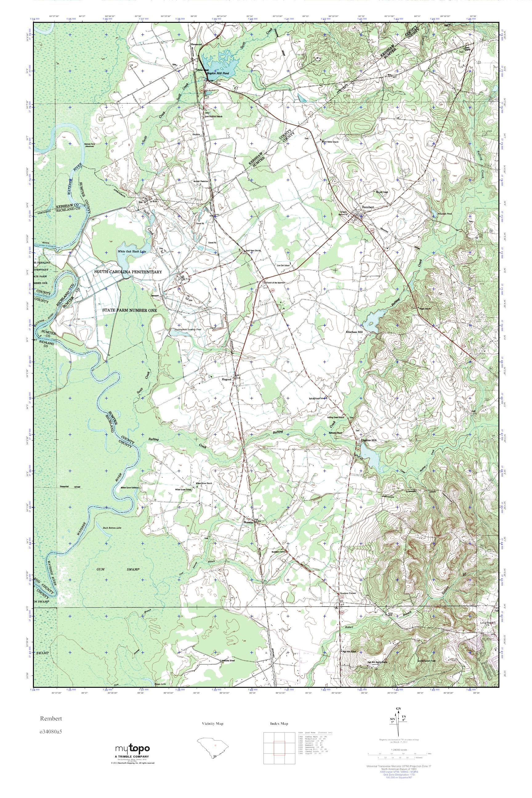 MyTopo Rembert, South Carolina USGS Quad Topo Map