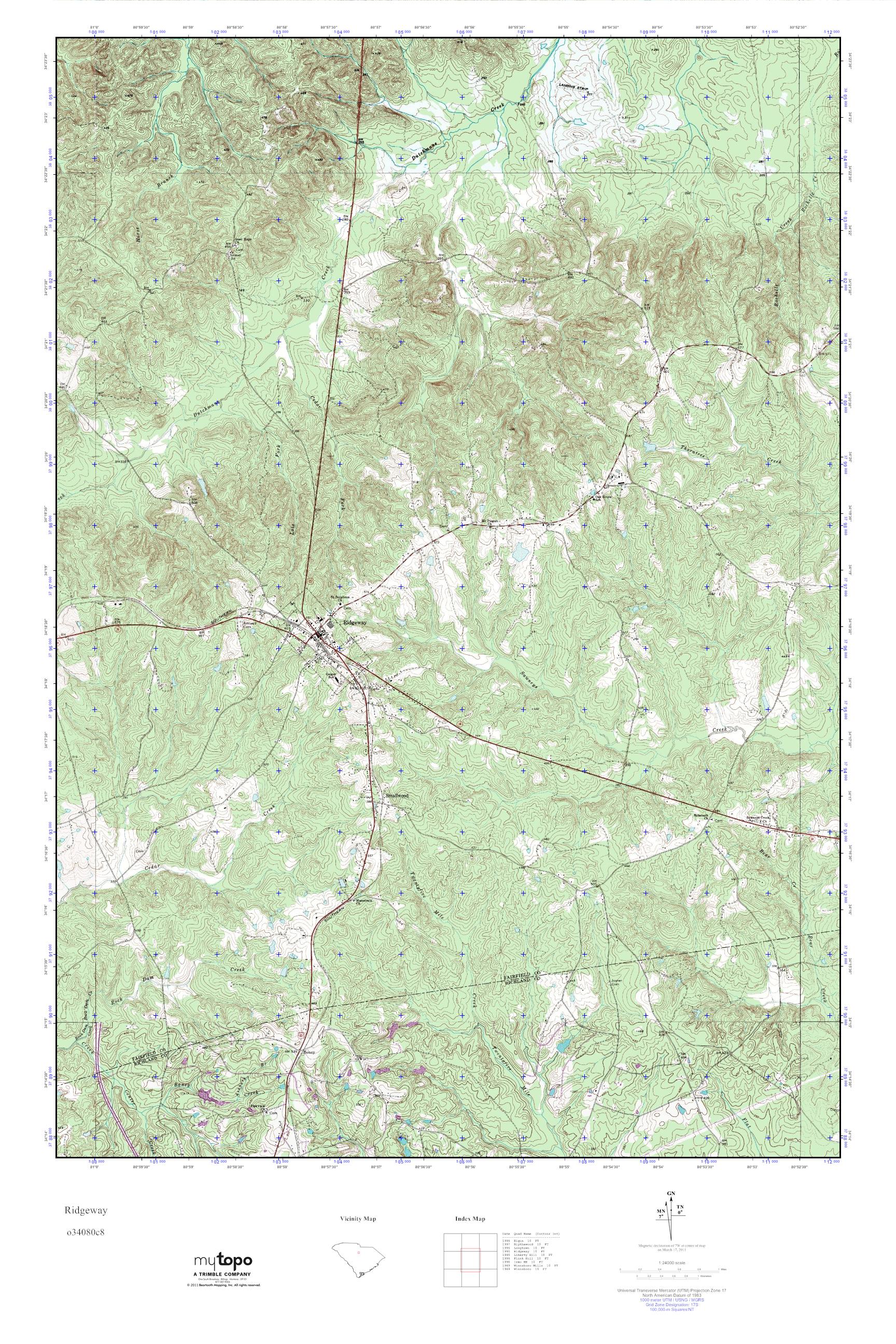MyTopo Ridgeway, South Carolina USGS Quad Topo Map