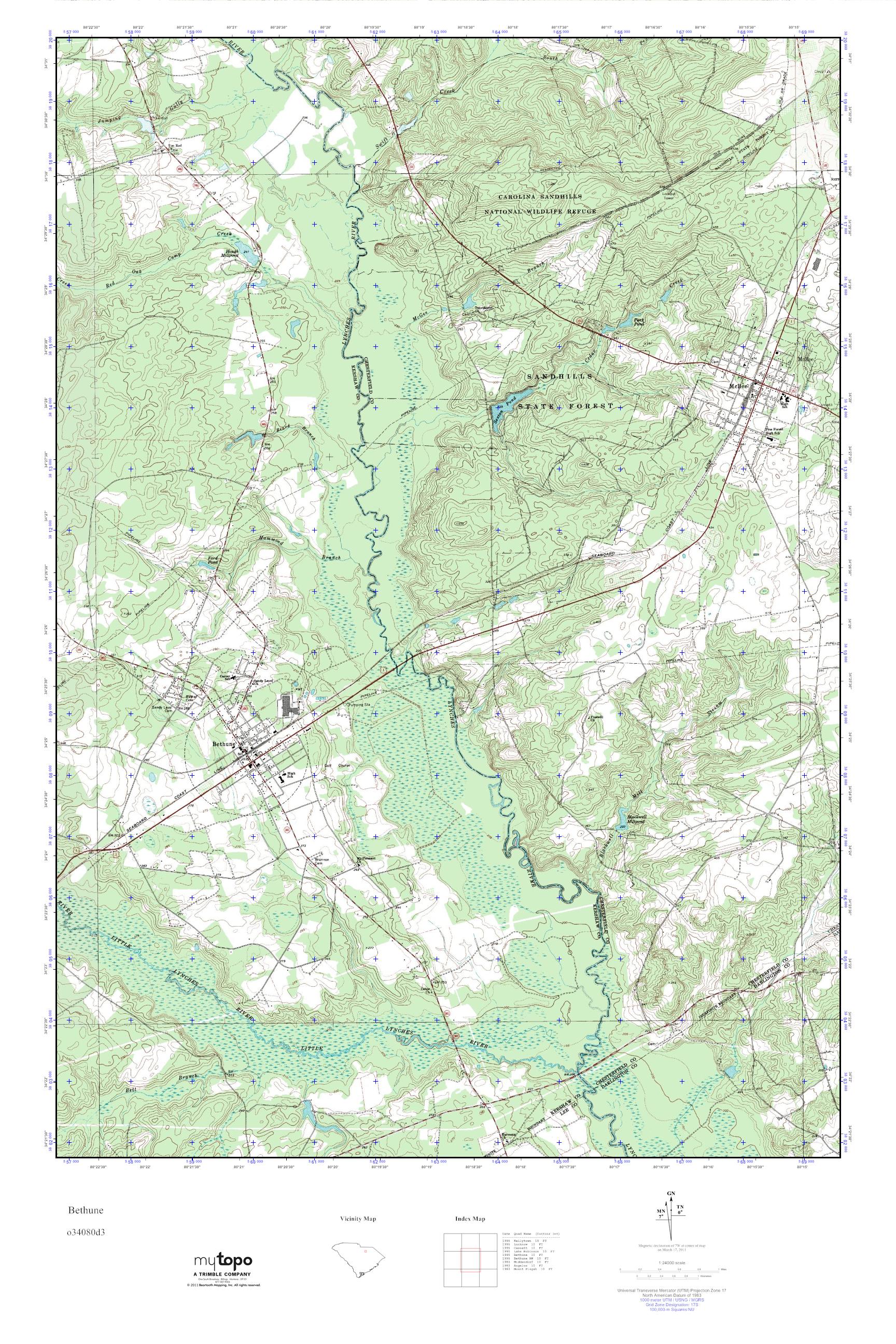 MyTopo Bethune, South Carolina USGS Quad Topo Map