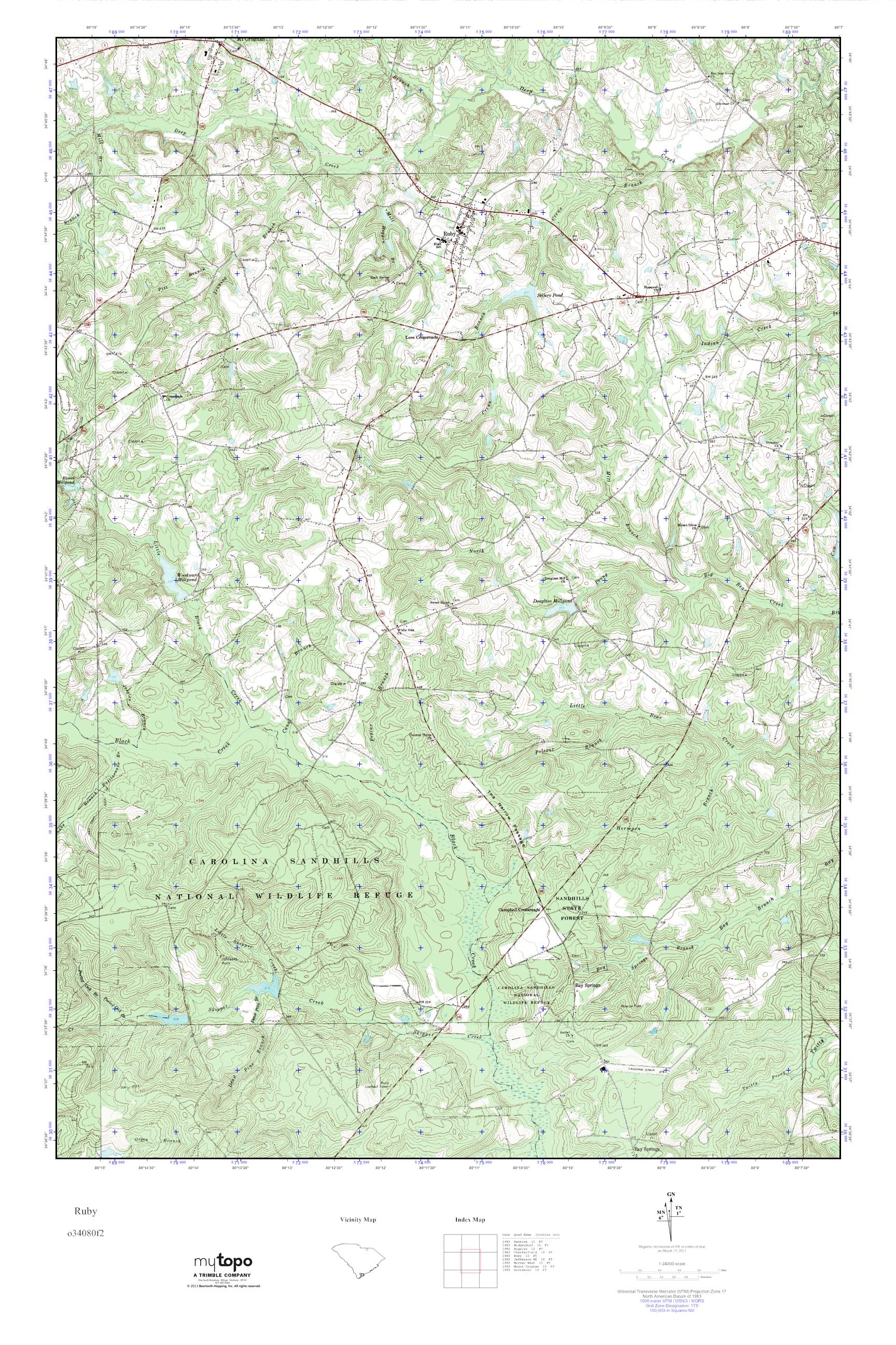 MyTopo Ruby, South Carolina USGS Quad Topo Map