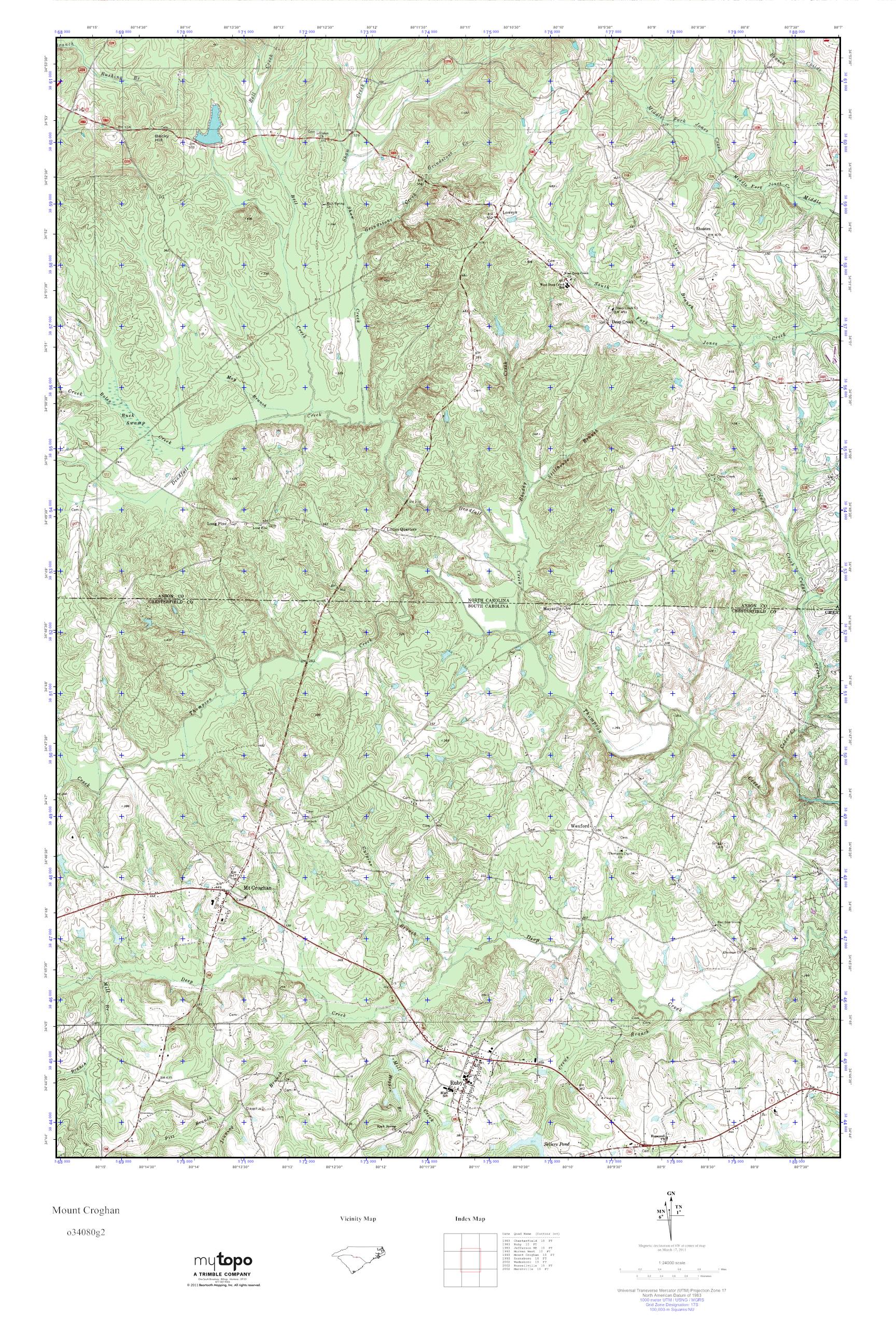 MyTopo Mount Croghan, South Carolina USGS Quad Topo Map