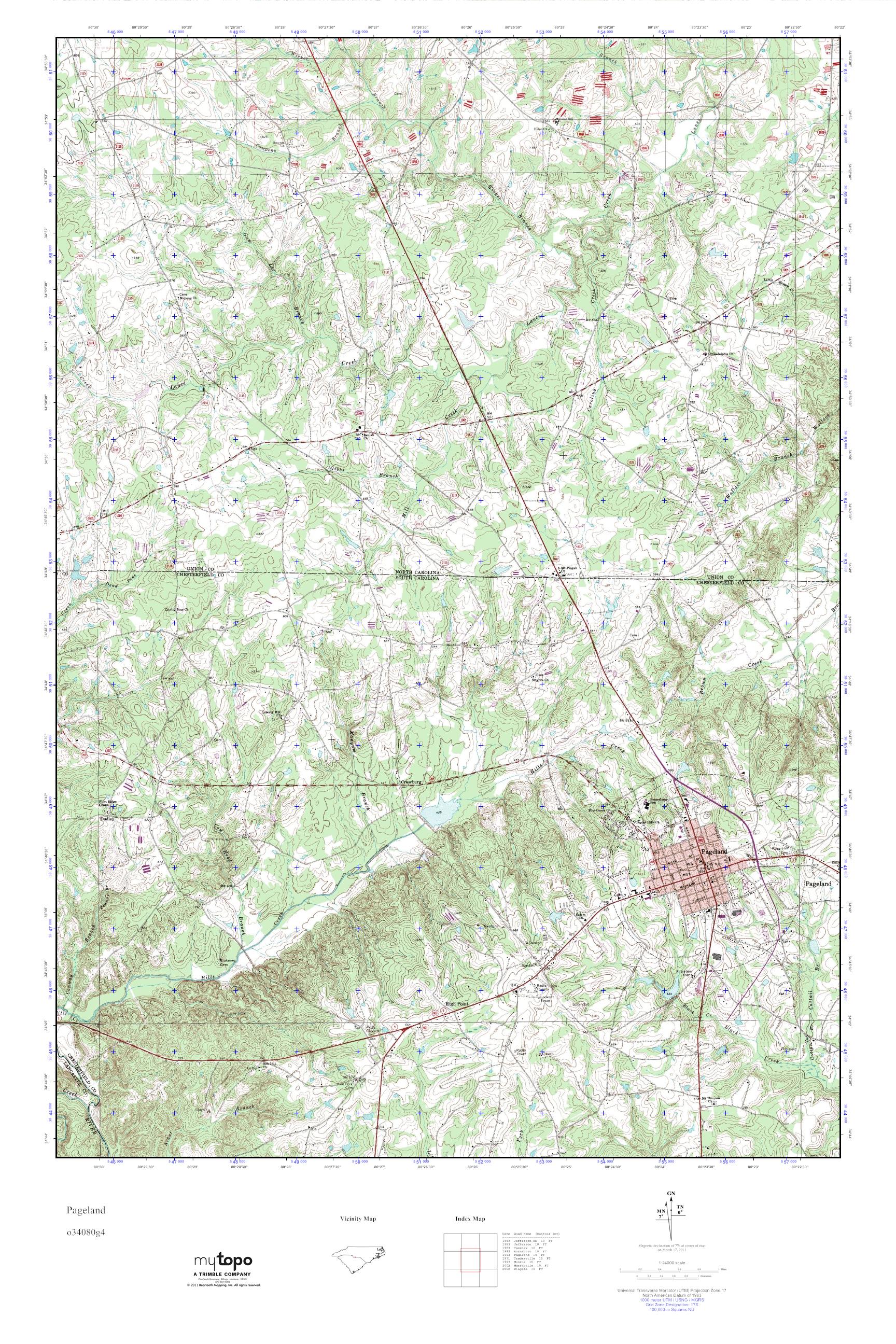 MyTopo Pageland, South Carolina USGS Quad Topo Map