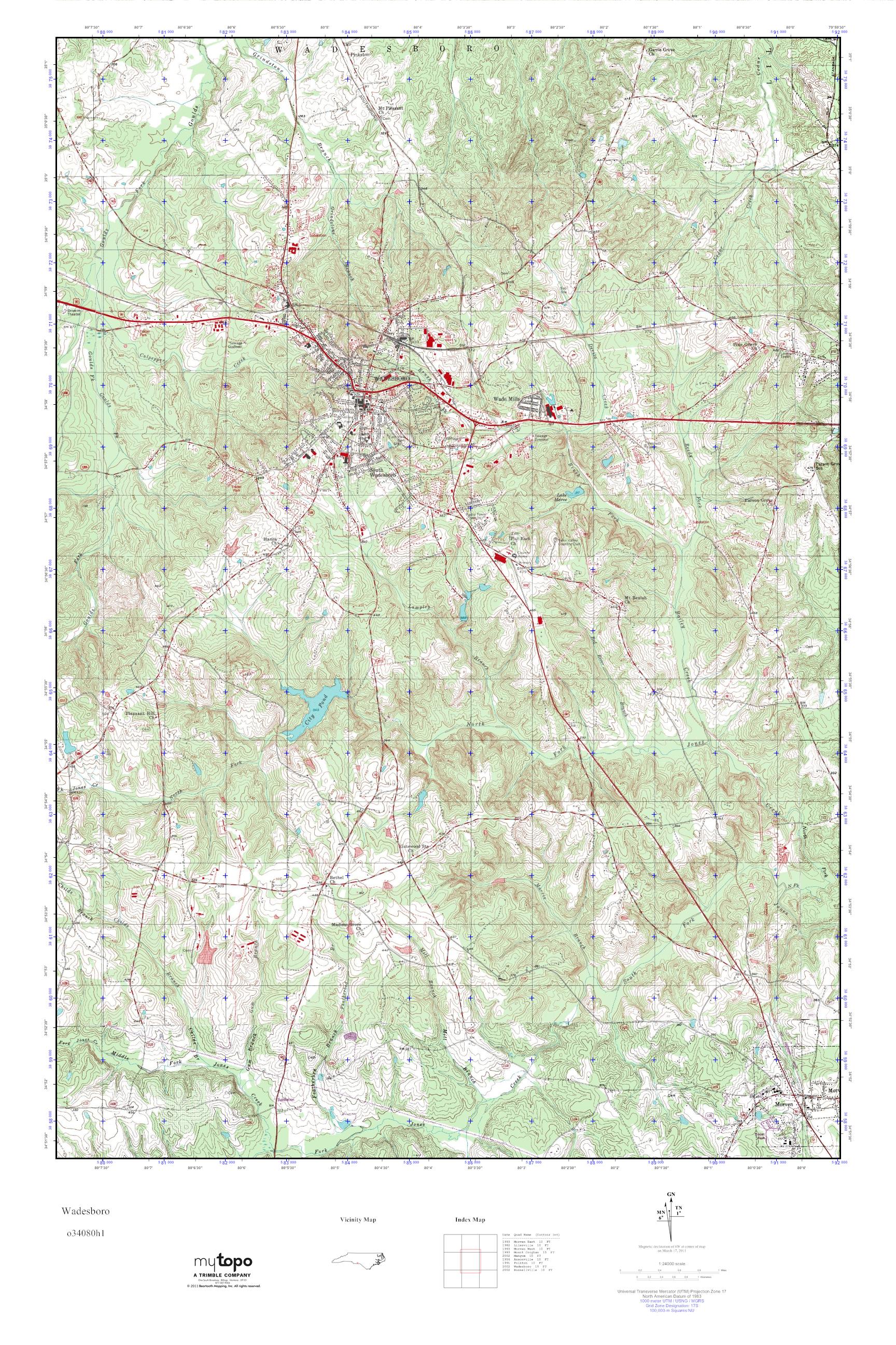 MyTopo Wadesboro, North Carolina USGS Quad Topo Map