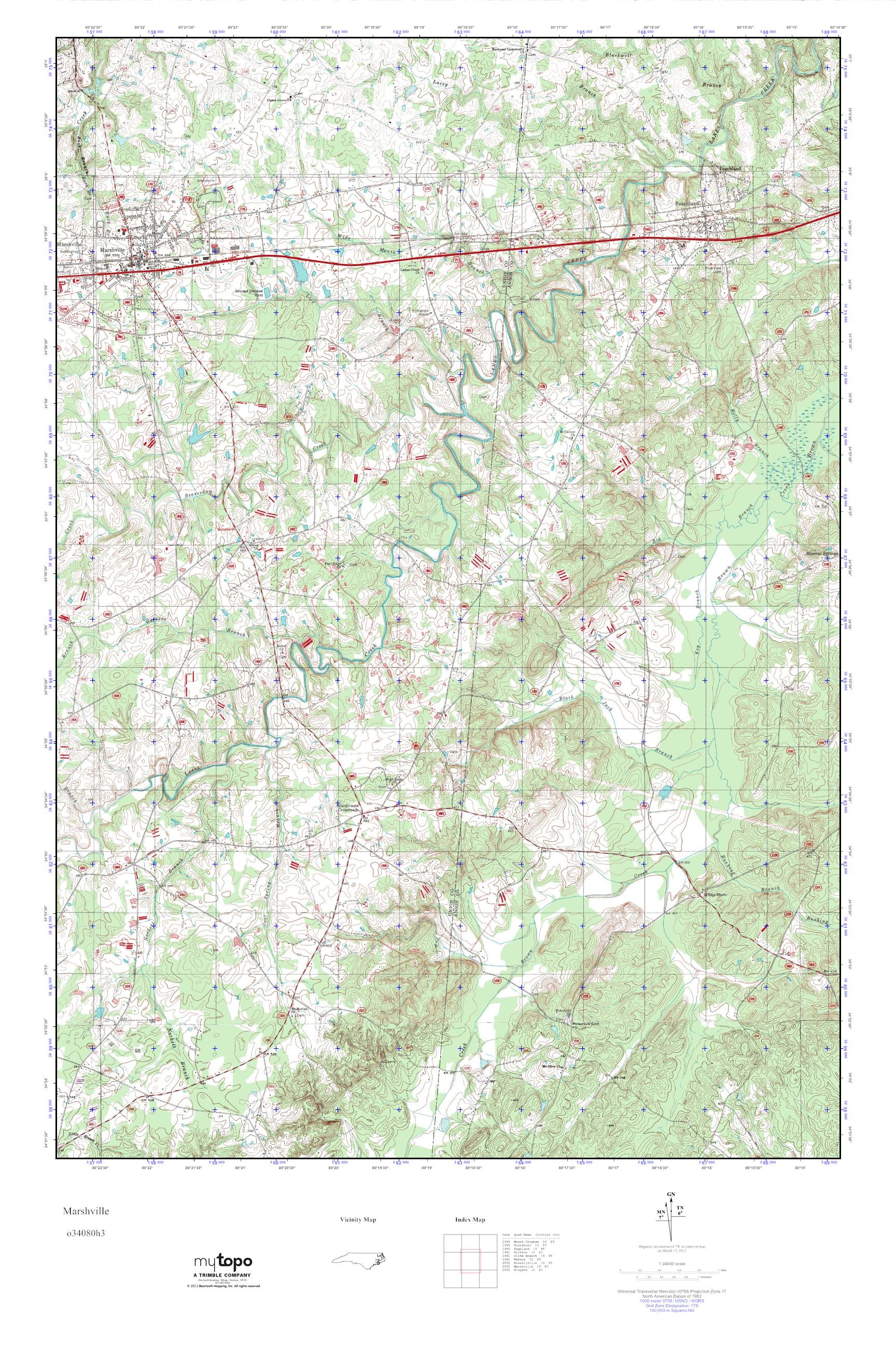 MyTopo Marshville, North Carolina USGS Quad Topo Map