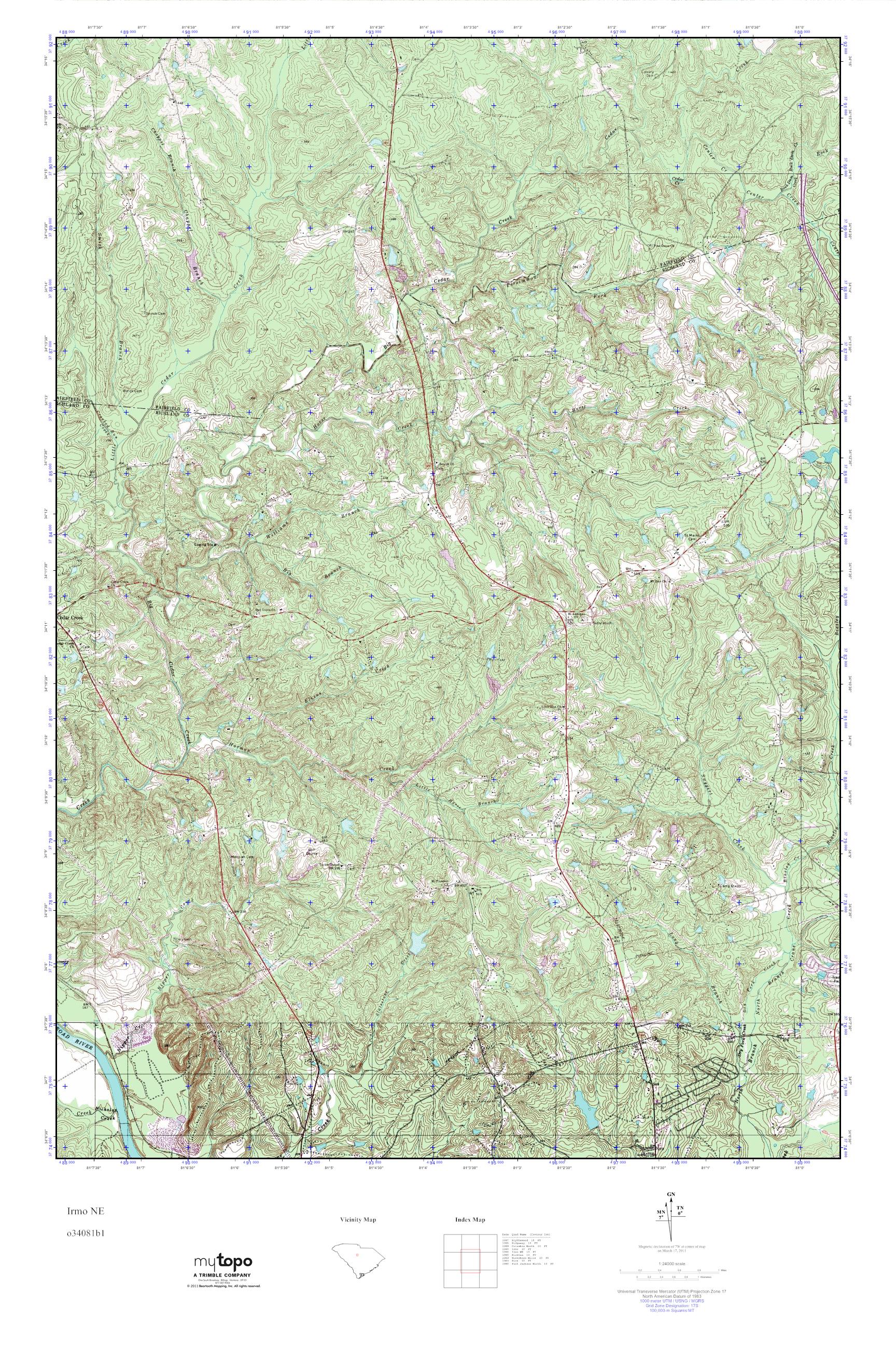 MyTopo Irmo NE, South Carolina USGS Quad Topo Map