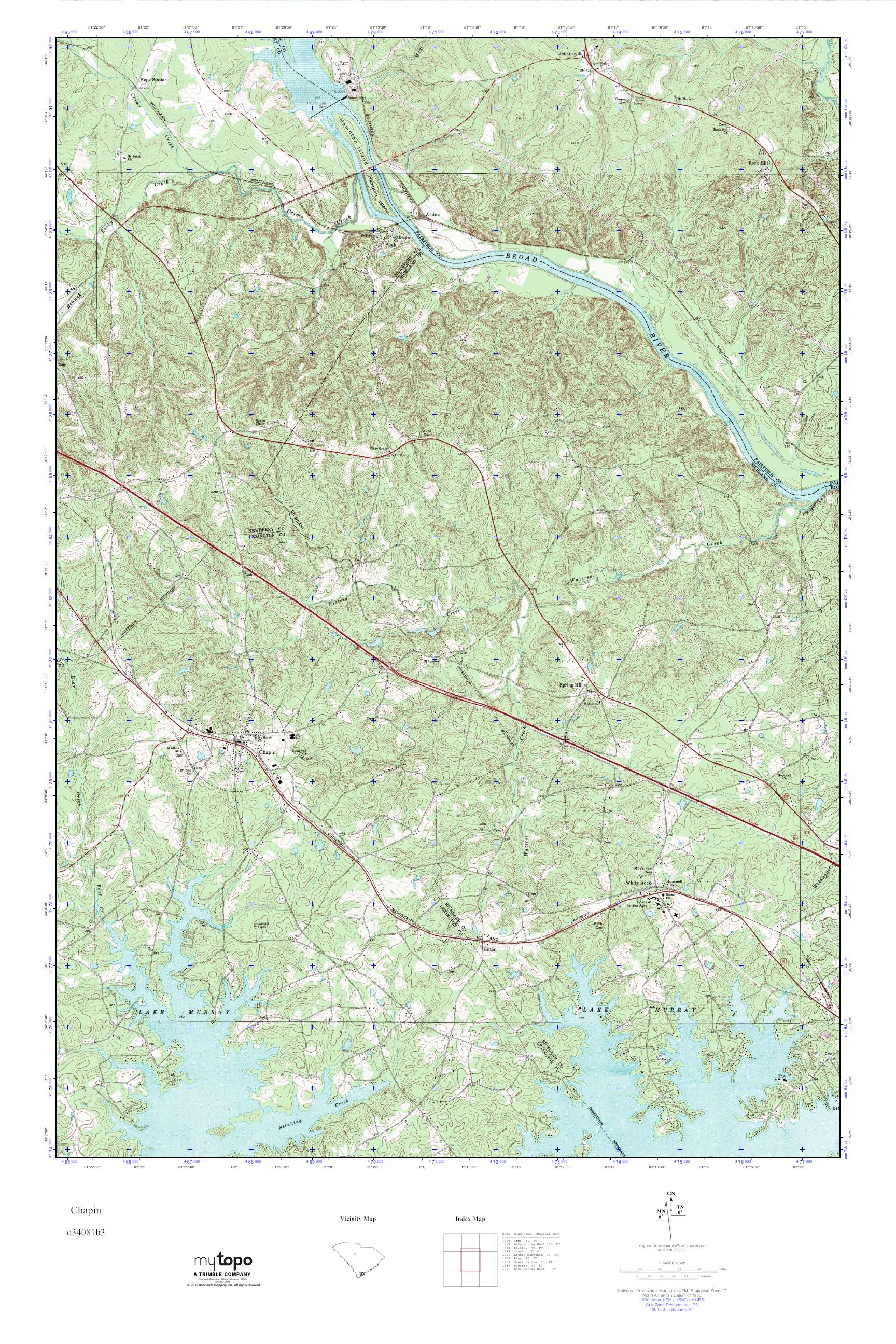 MyTopo Chapin, South Carolina USGS Quad Topo Map