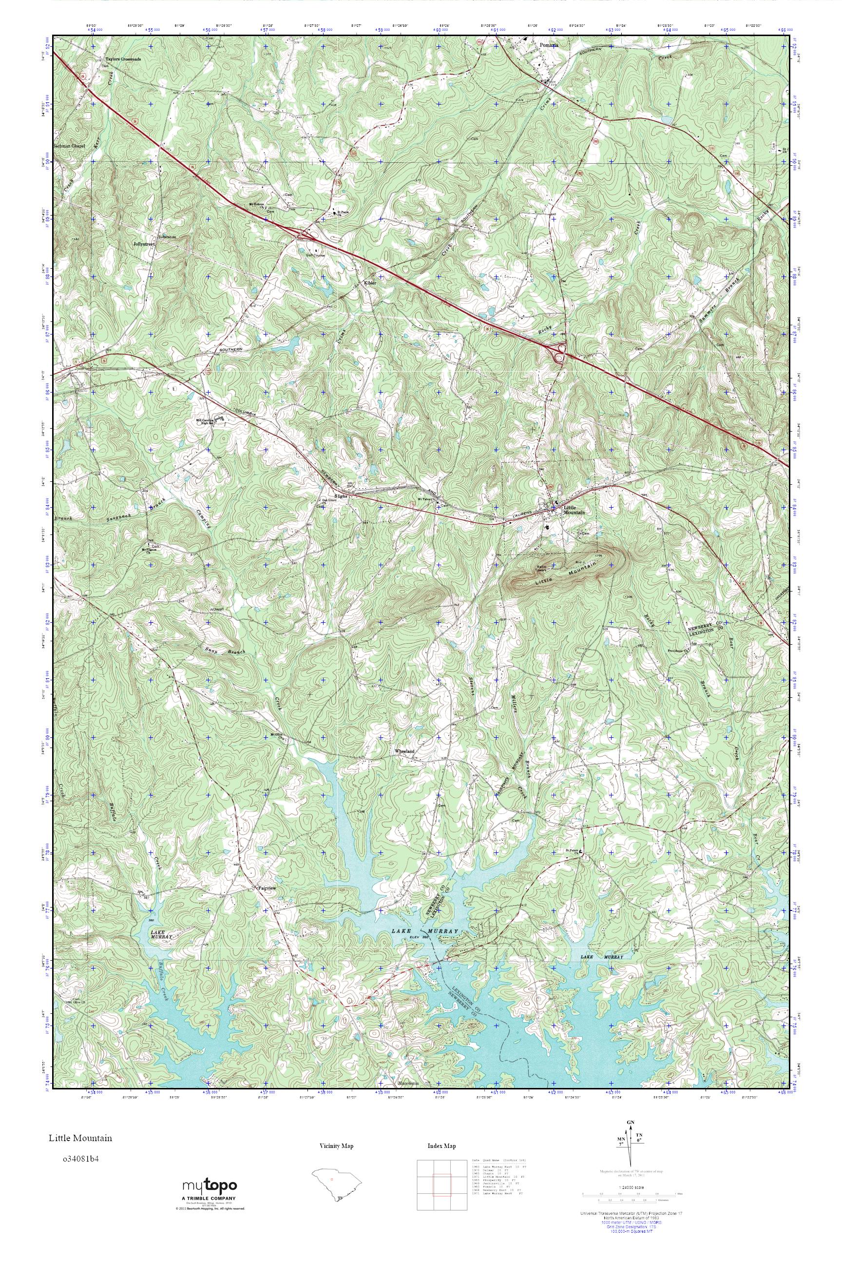 MyTopo Little Mountain, South Carolina USGS Quad Topo Map