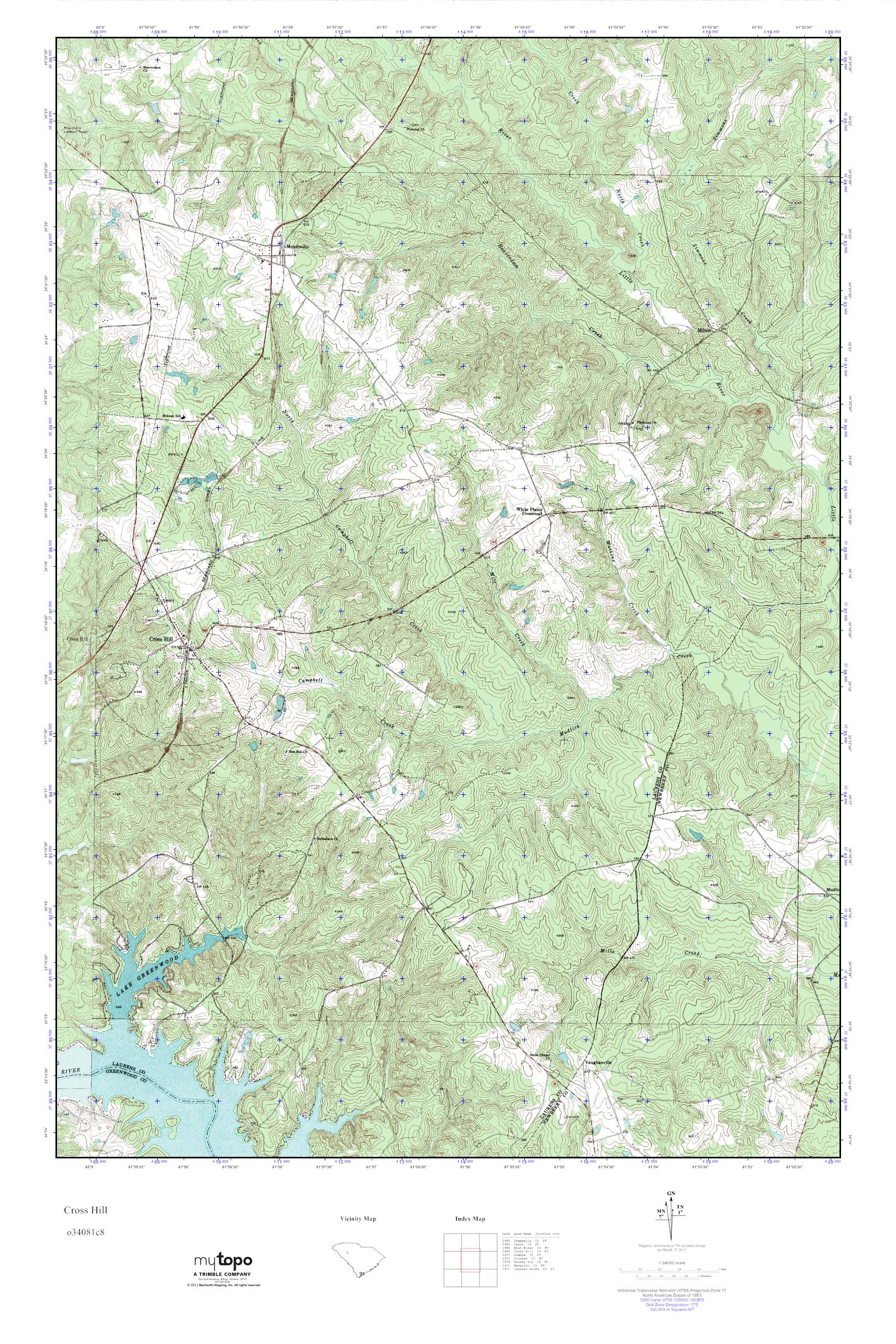 MyTopo Cross Hill, South Carolina USGS Quad Topo Map
