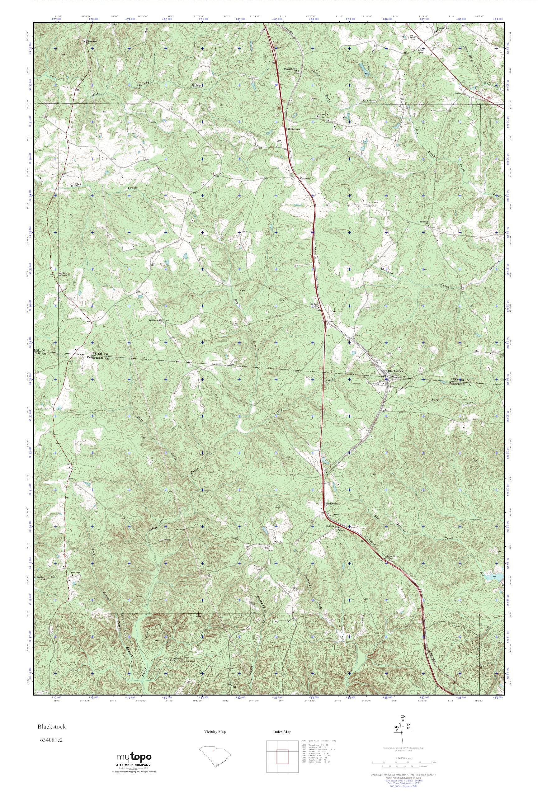MyTopo Blackstock, South Carolina USGS Quad Topo Map