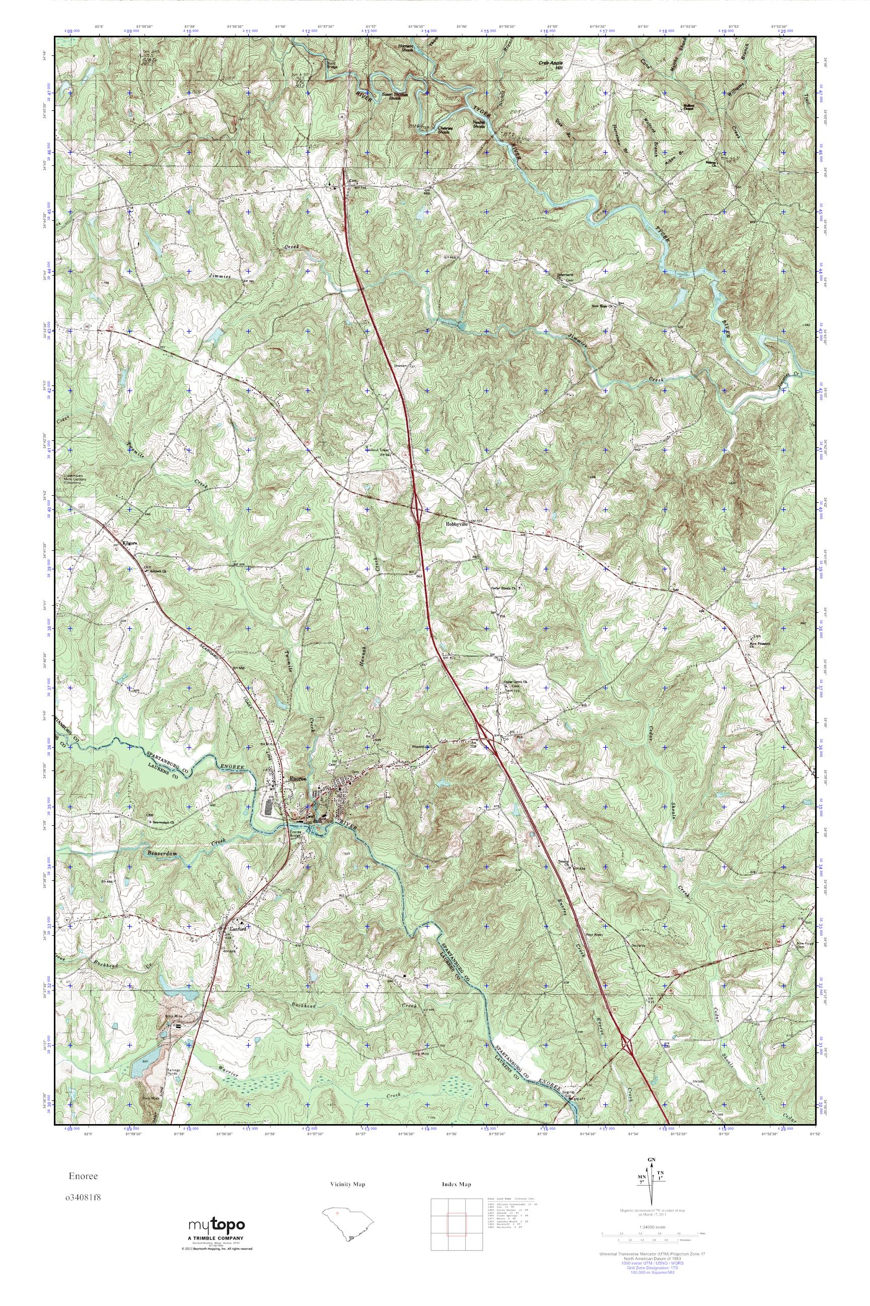 MyTopo Enoree, South Carolina USGS Quad Topo Map