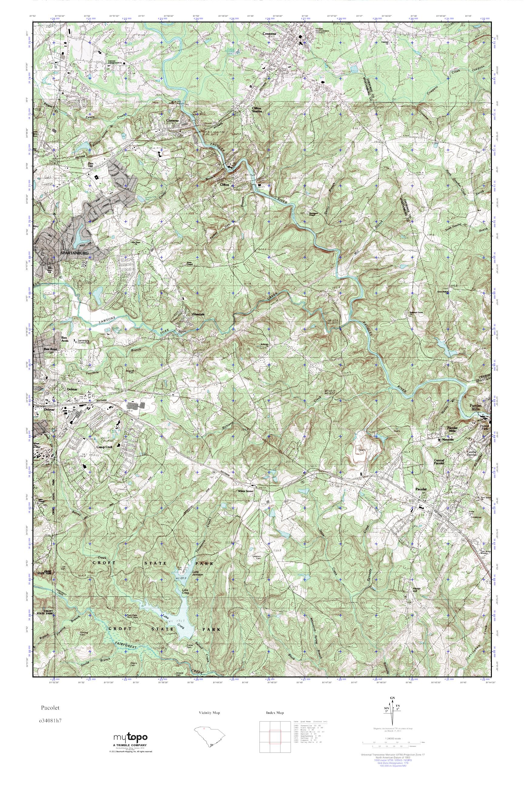 MyTopo Pacolet, South Carolina USGS Quad Topo Map
