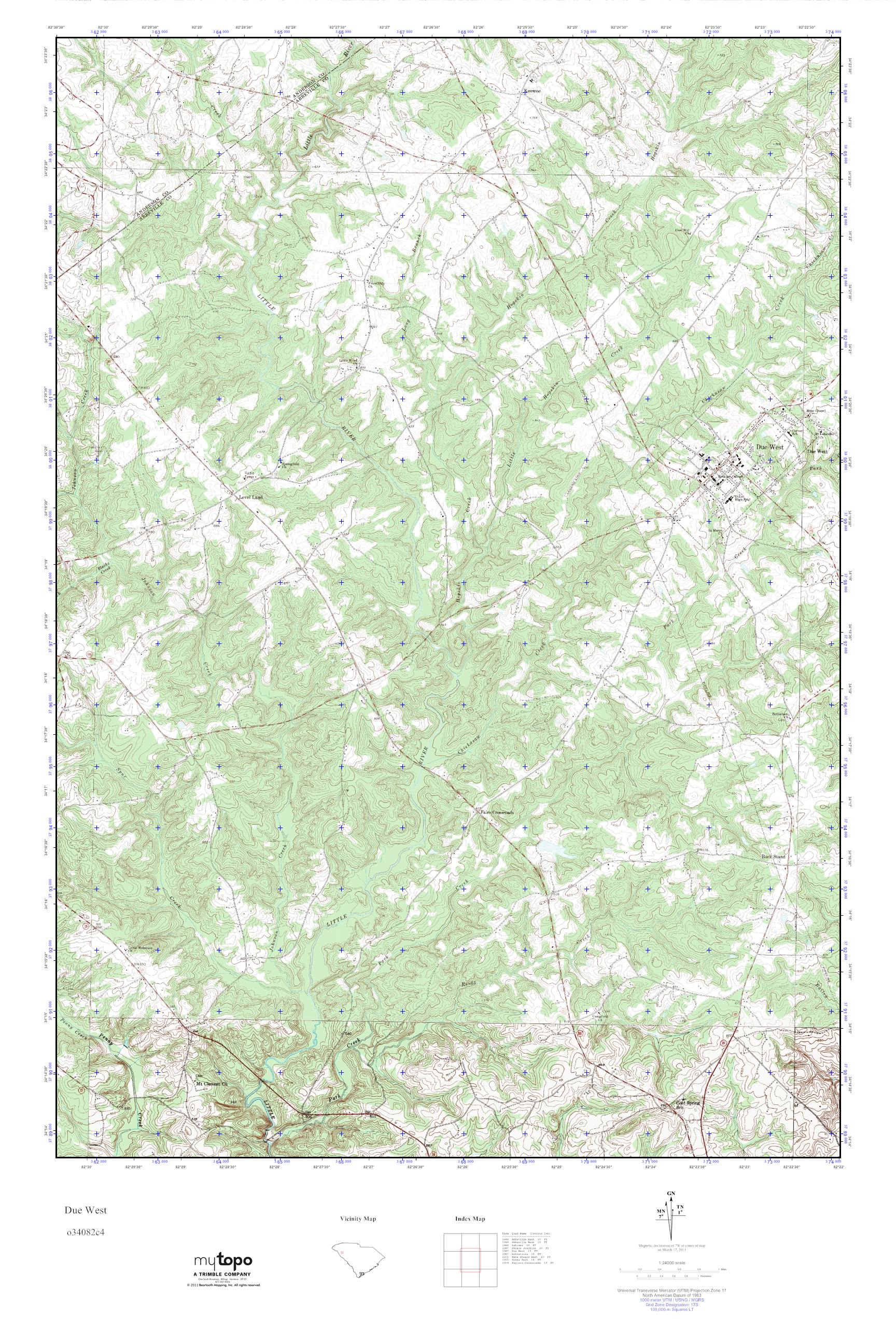 MyTopo Due West, South Carolina USGS Quad Topo Map
