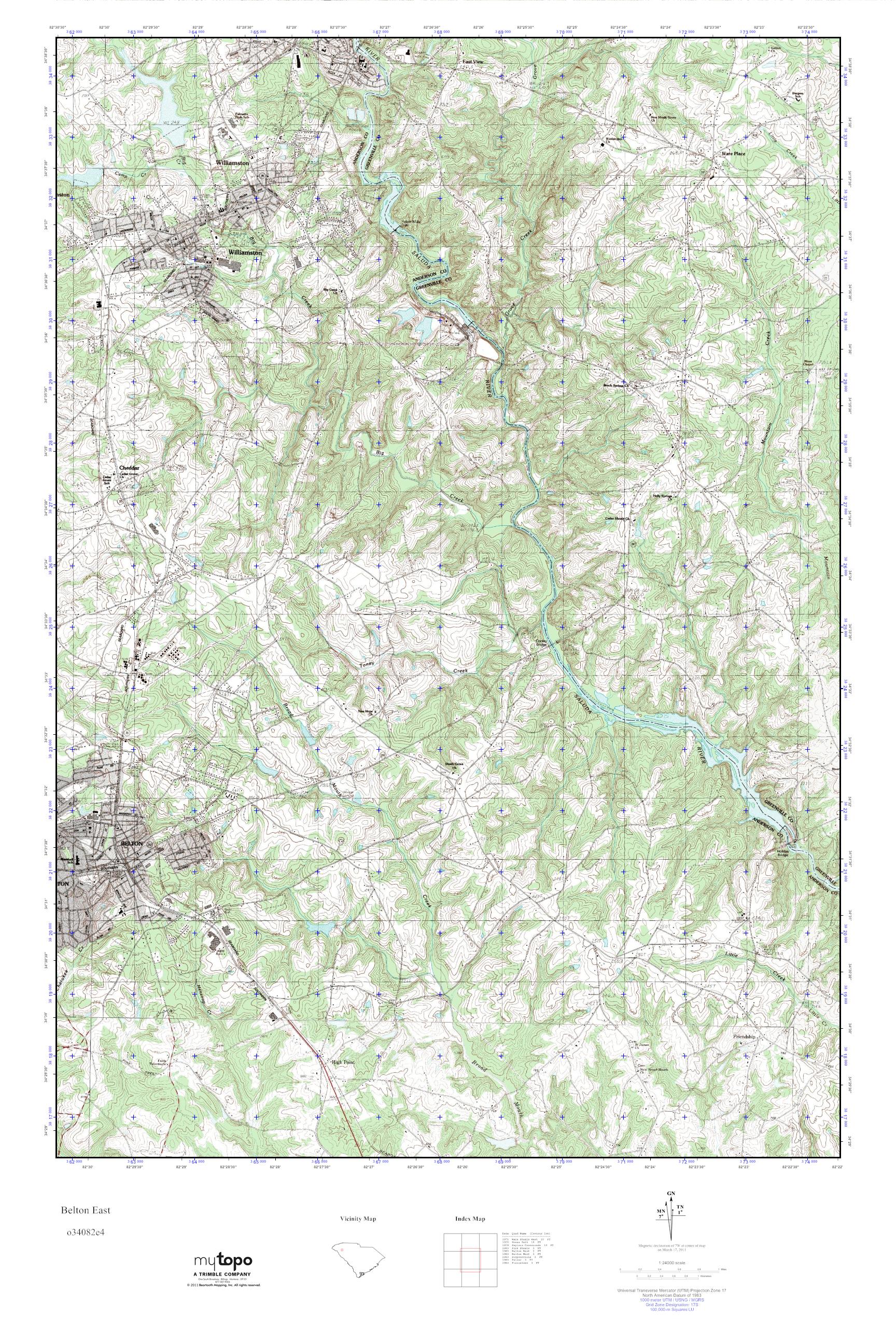 MyTopo Belton East, South Carolina USGS Quad Topo Map