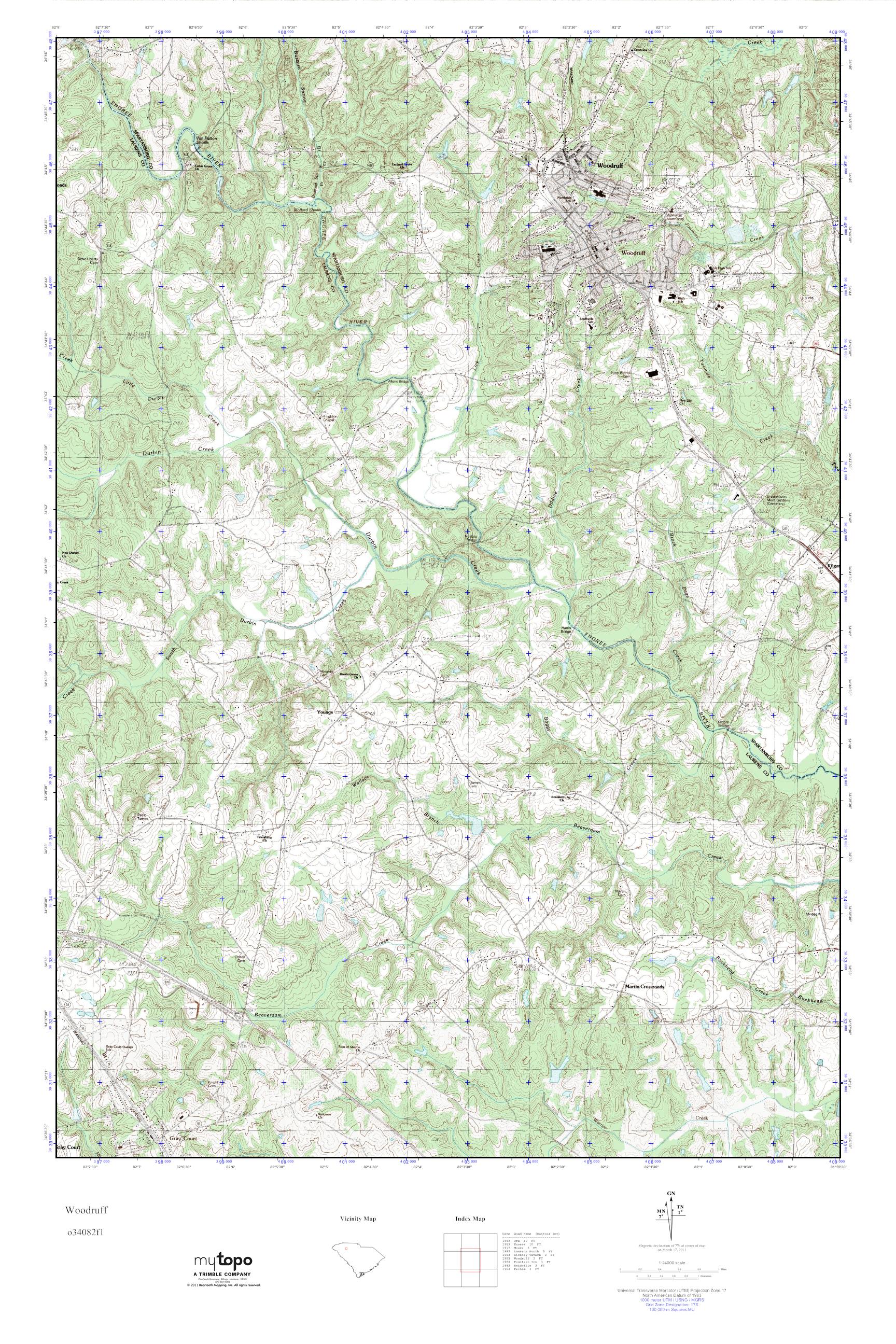 MyTopo Woodruff, South Carolina USGS Quad Topo Map
