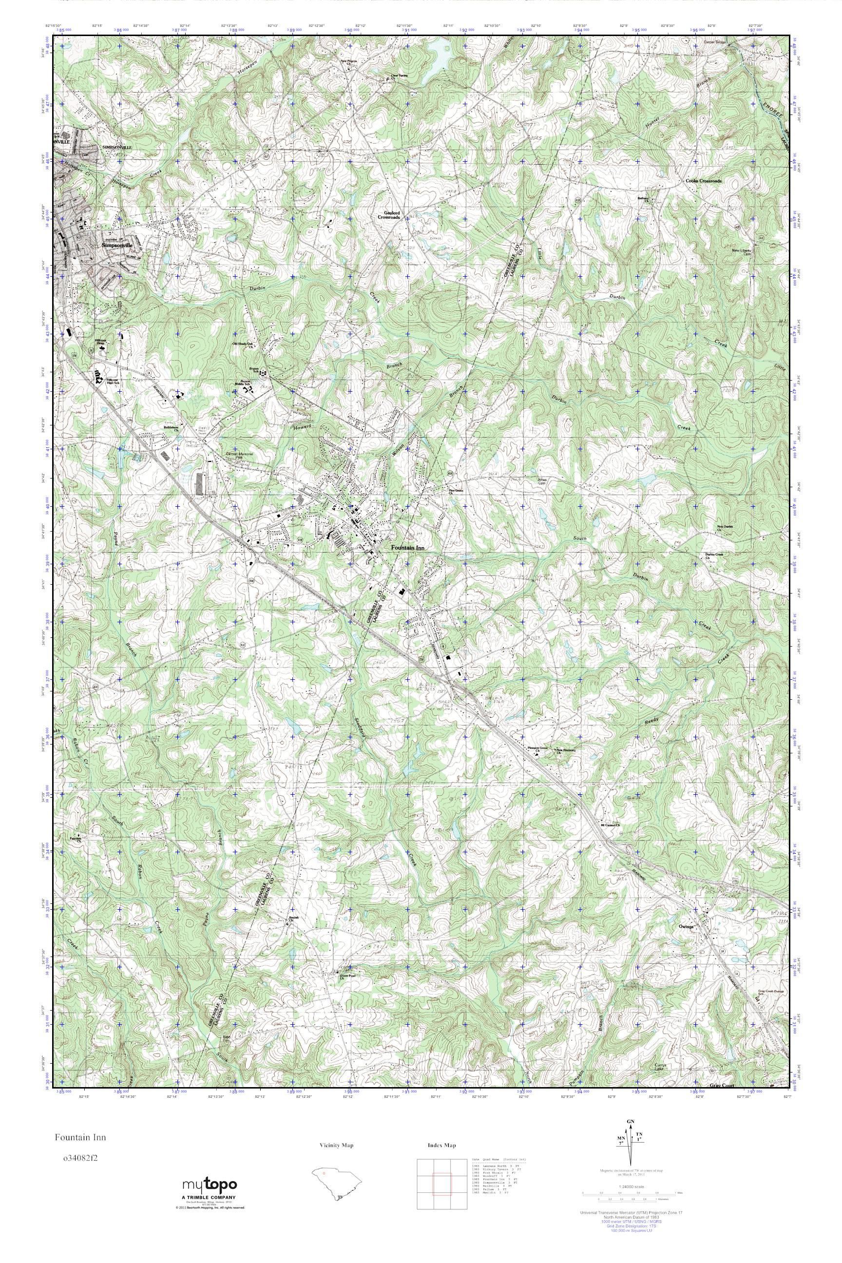 MyTopo Fountain Inn, South Carolina USGS Quad Topo Map