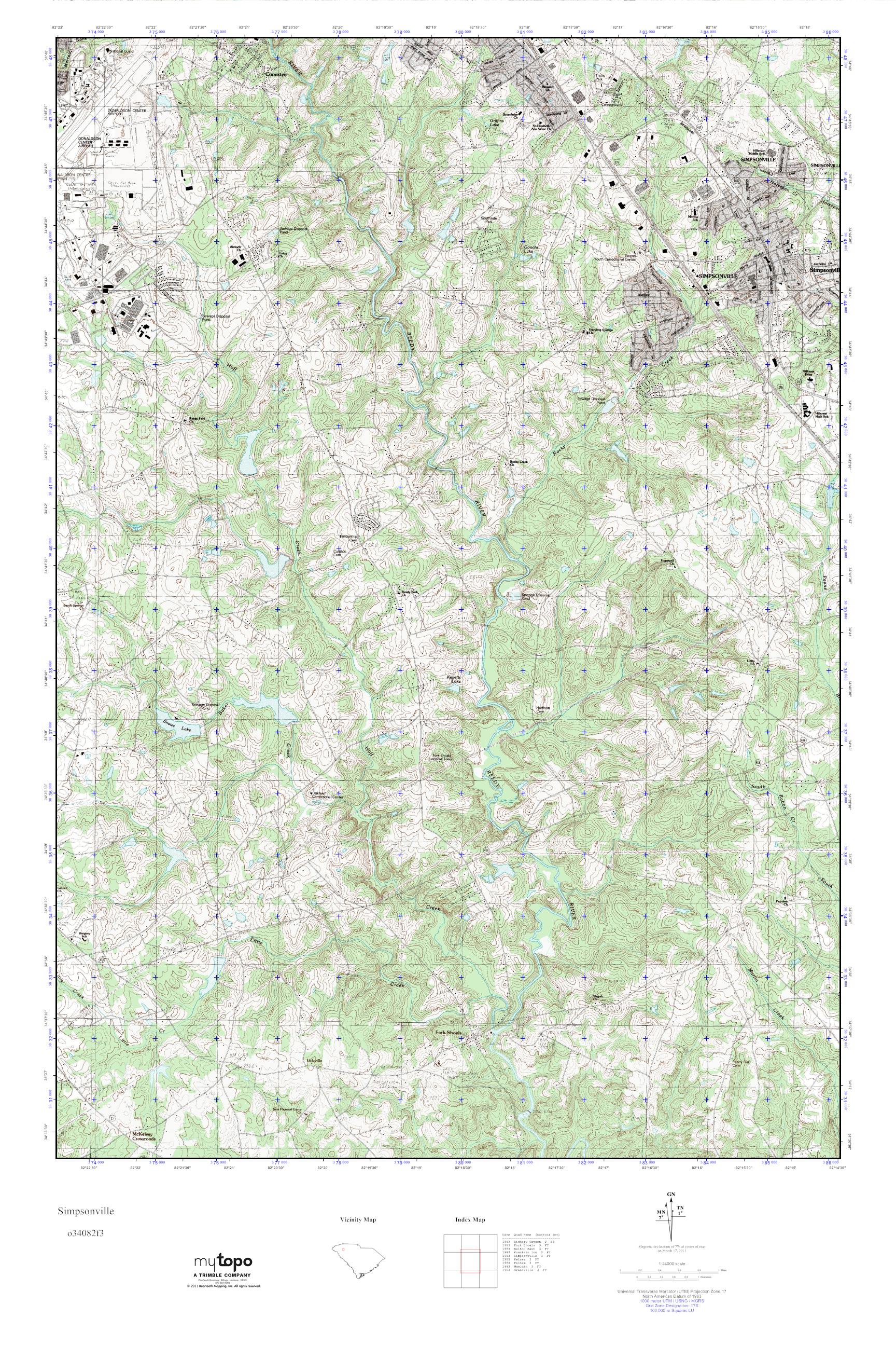 MyTopo Simpsonville, South Carolina USGS Quad Topo Map