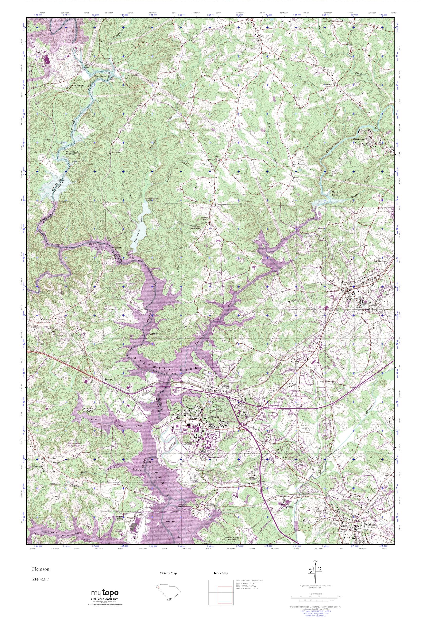 MyTopo Clemson, South Carolina USGS Quad Topo Map