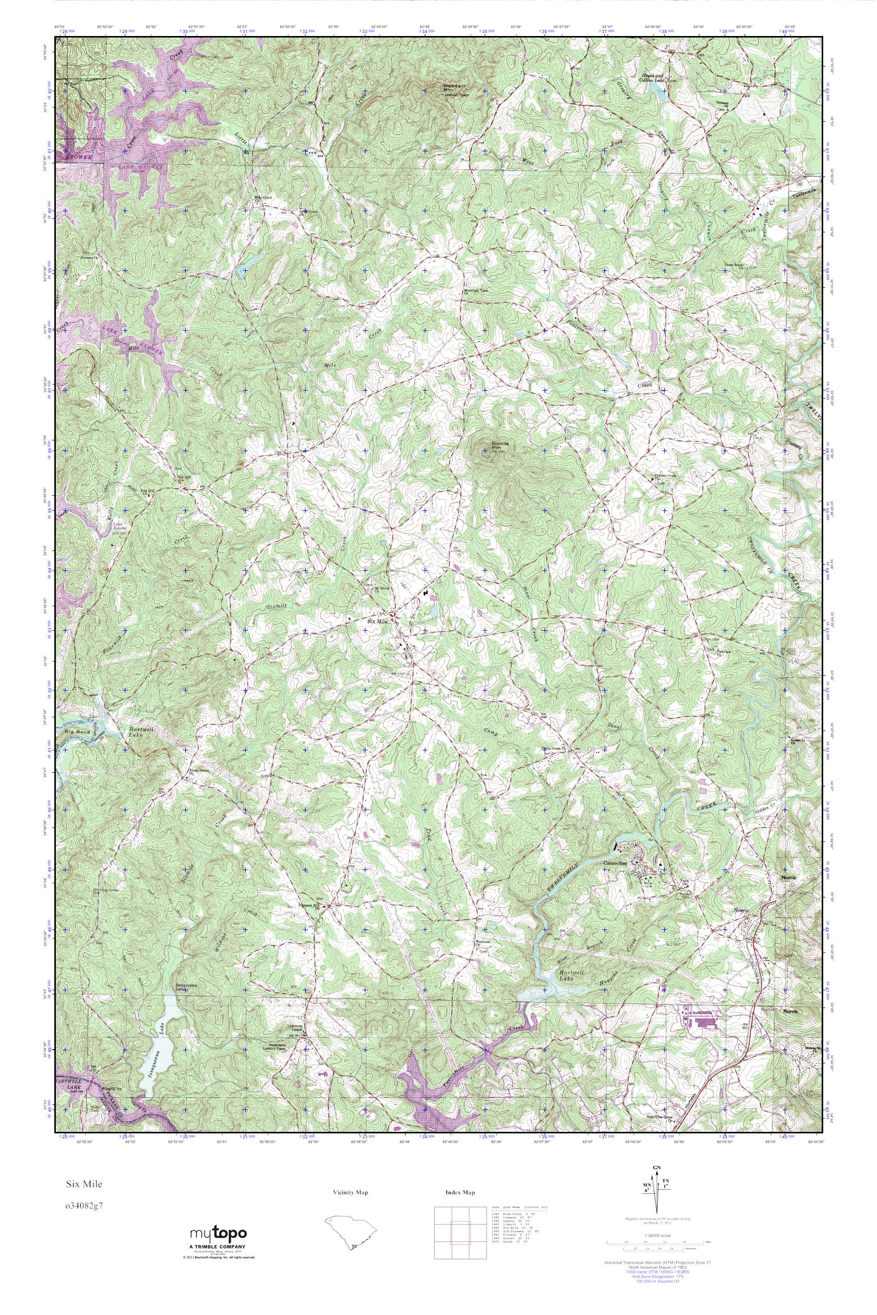 MyTopo Six Mile, South Carolina USGS Quad Topo Map