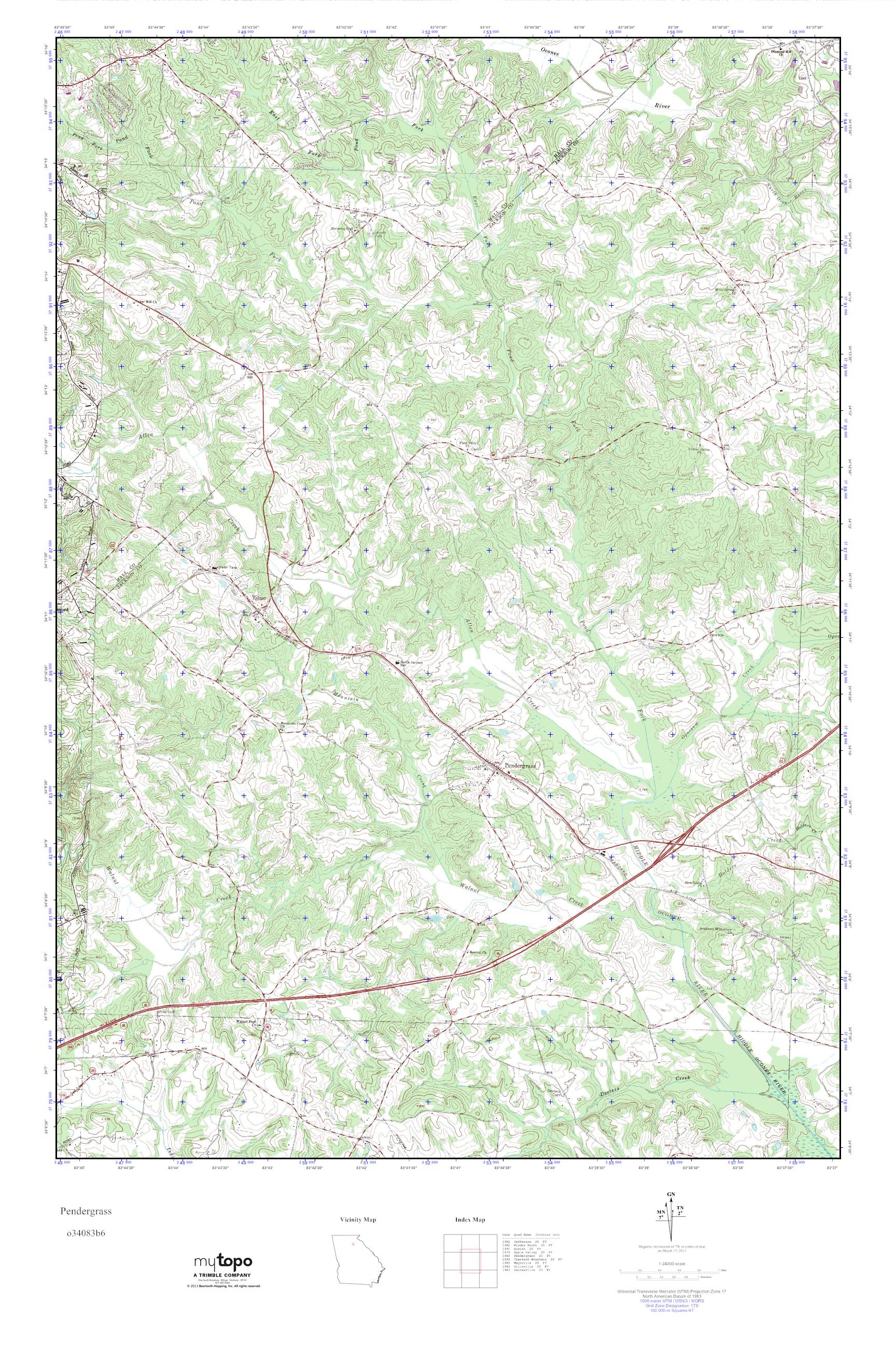 MyTopo Pendergrass, USGS Quad Topo Map