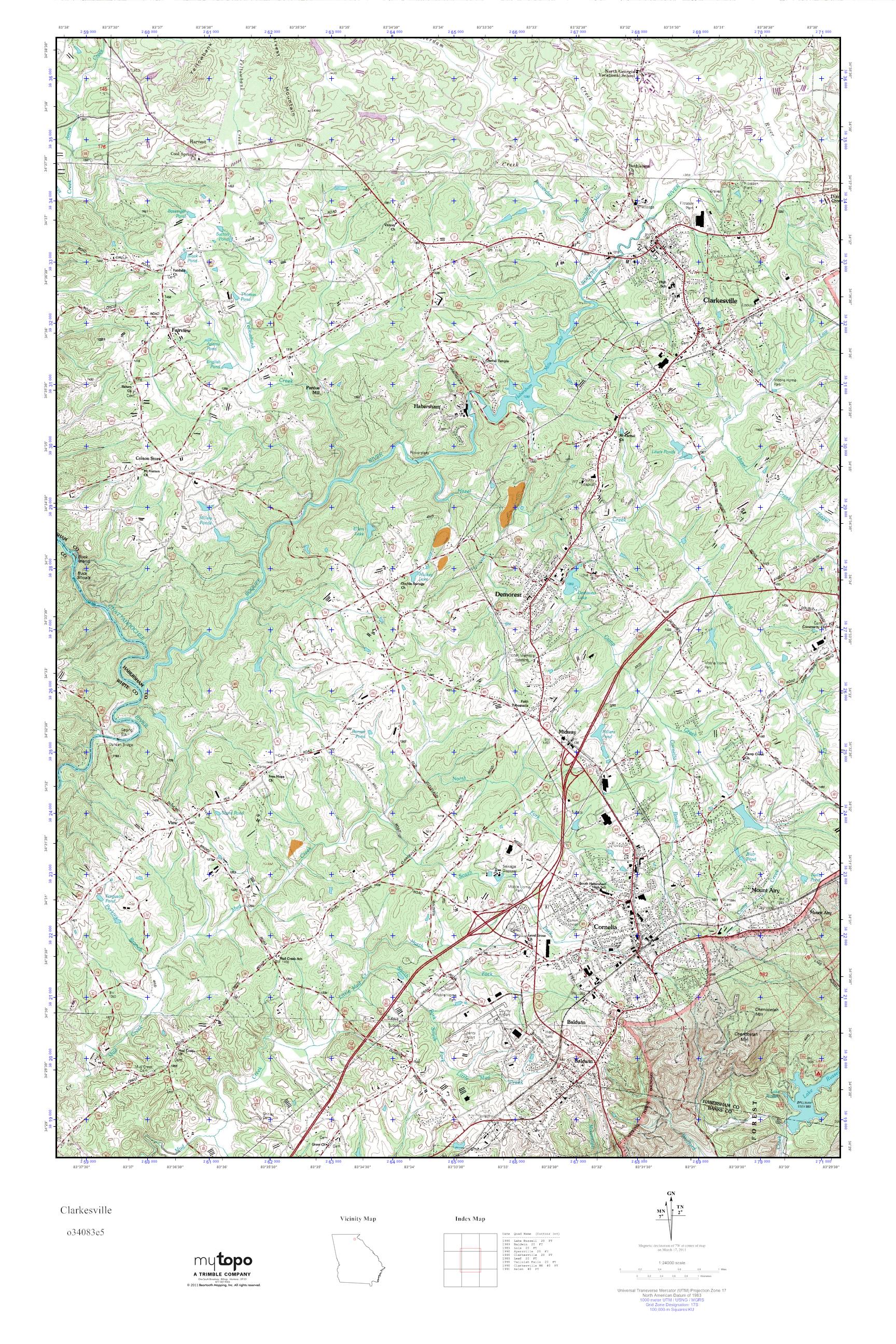 MyTopo Clarkesville, USGS Quad Topo Map