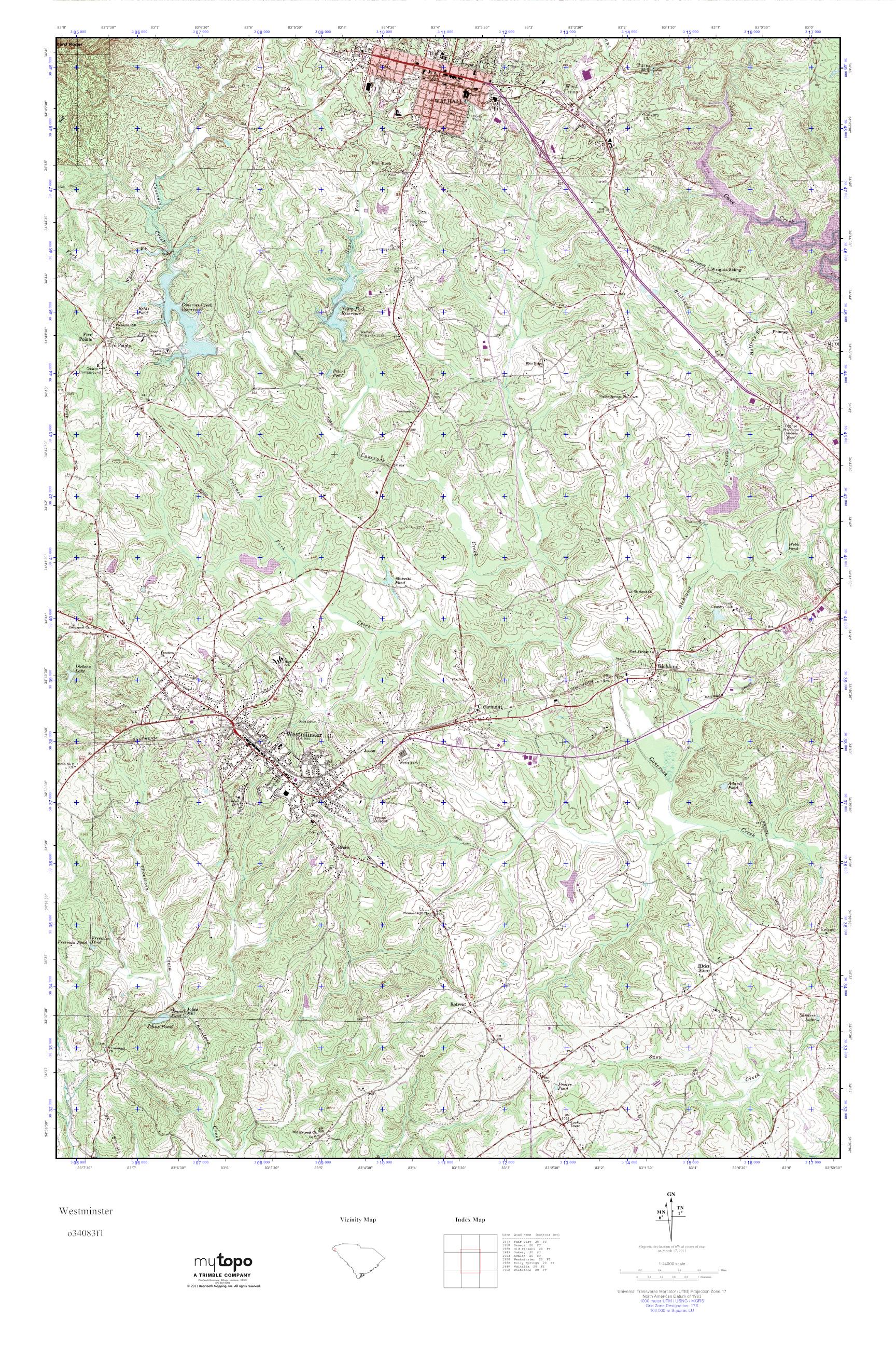 MyTopo Westminster, South Carolina USGS Quad Topo Map