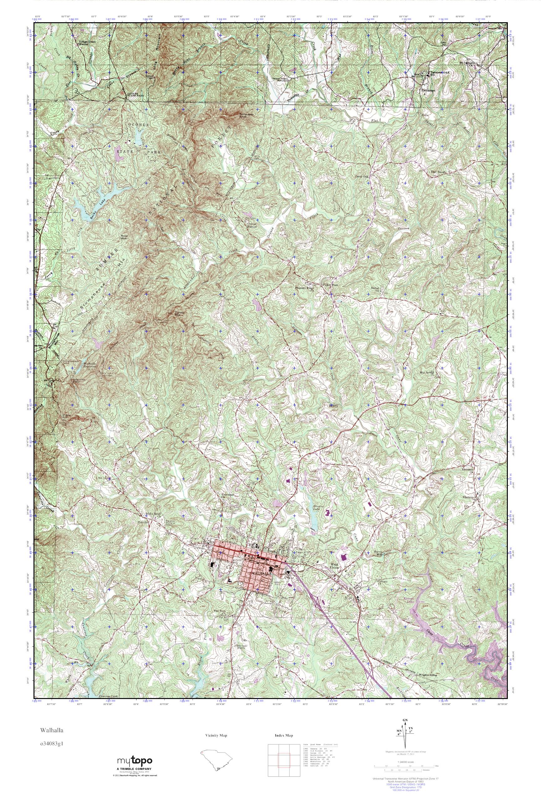 MyTopo Walhalla, South Carolina USGS Quad Topo Map