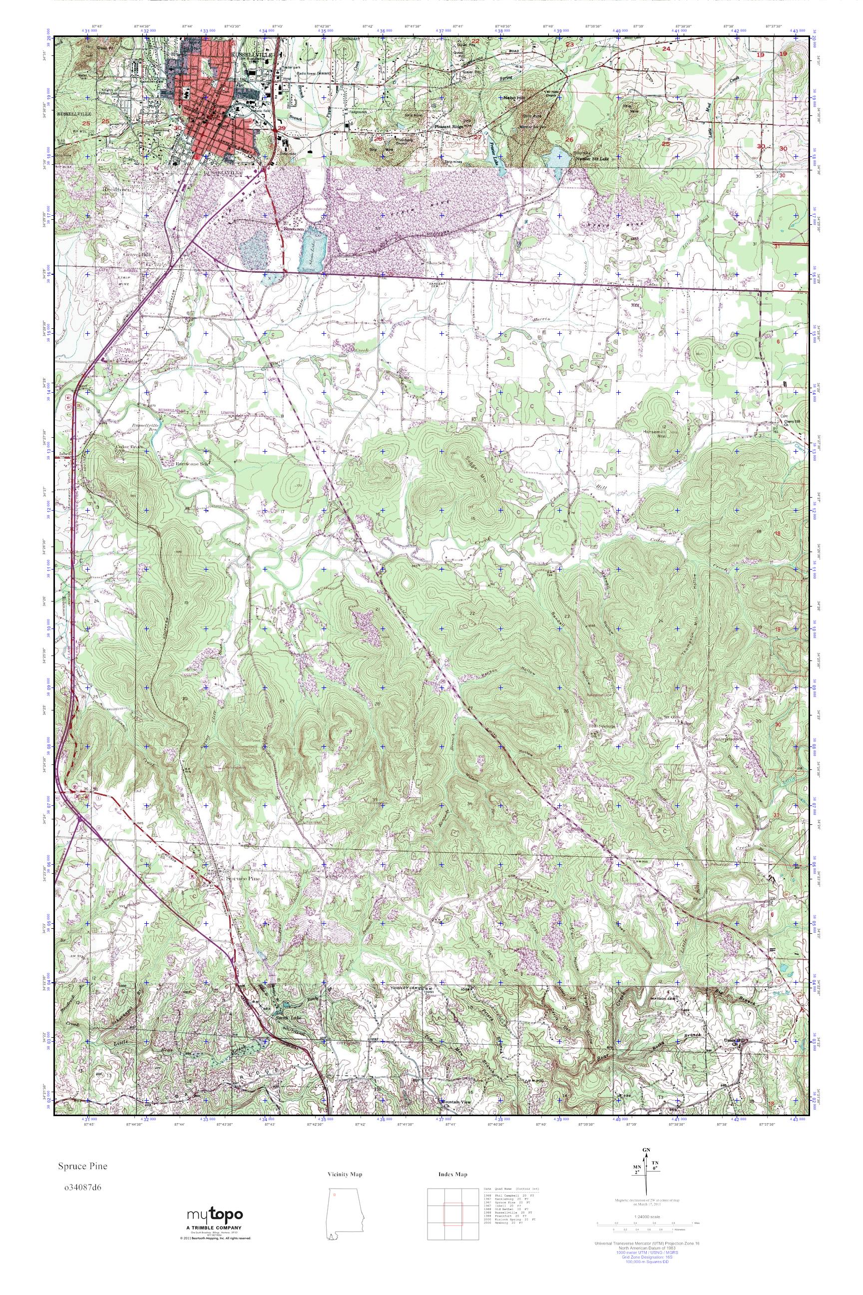 MyTopo Spruce Pine, Alabama USGS Quad Topo Map