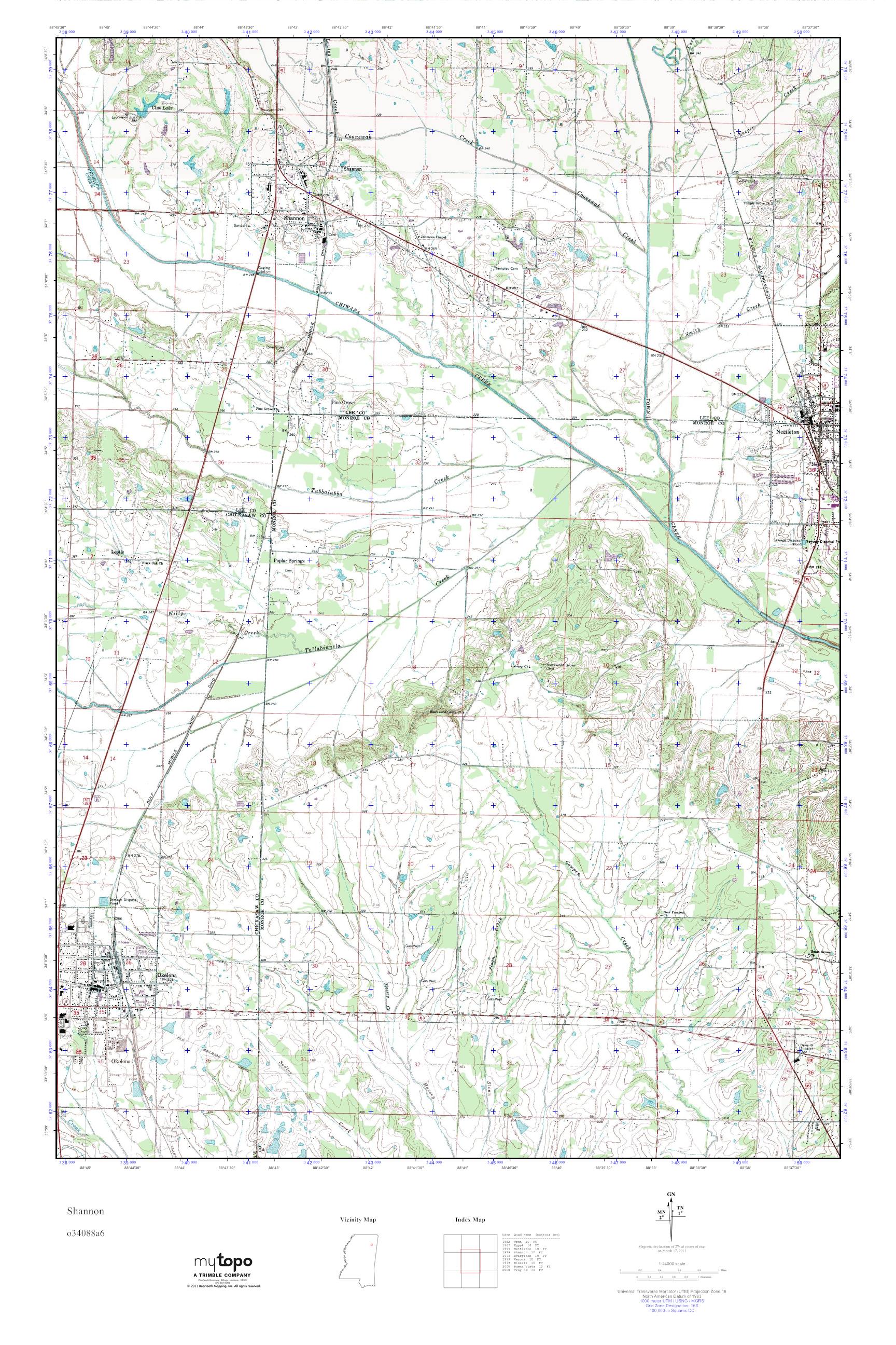 MyTopo Shannon, Mississippi USGS Quad Topo Map