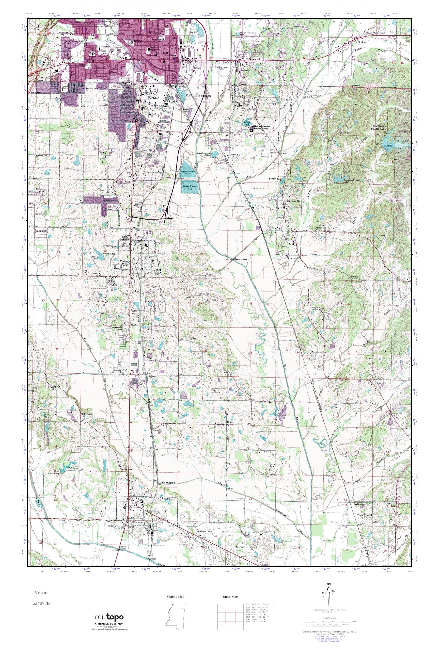 MyTopo Verona, Mississippi USGS Quad Topo Map