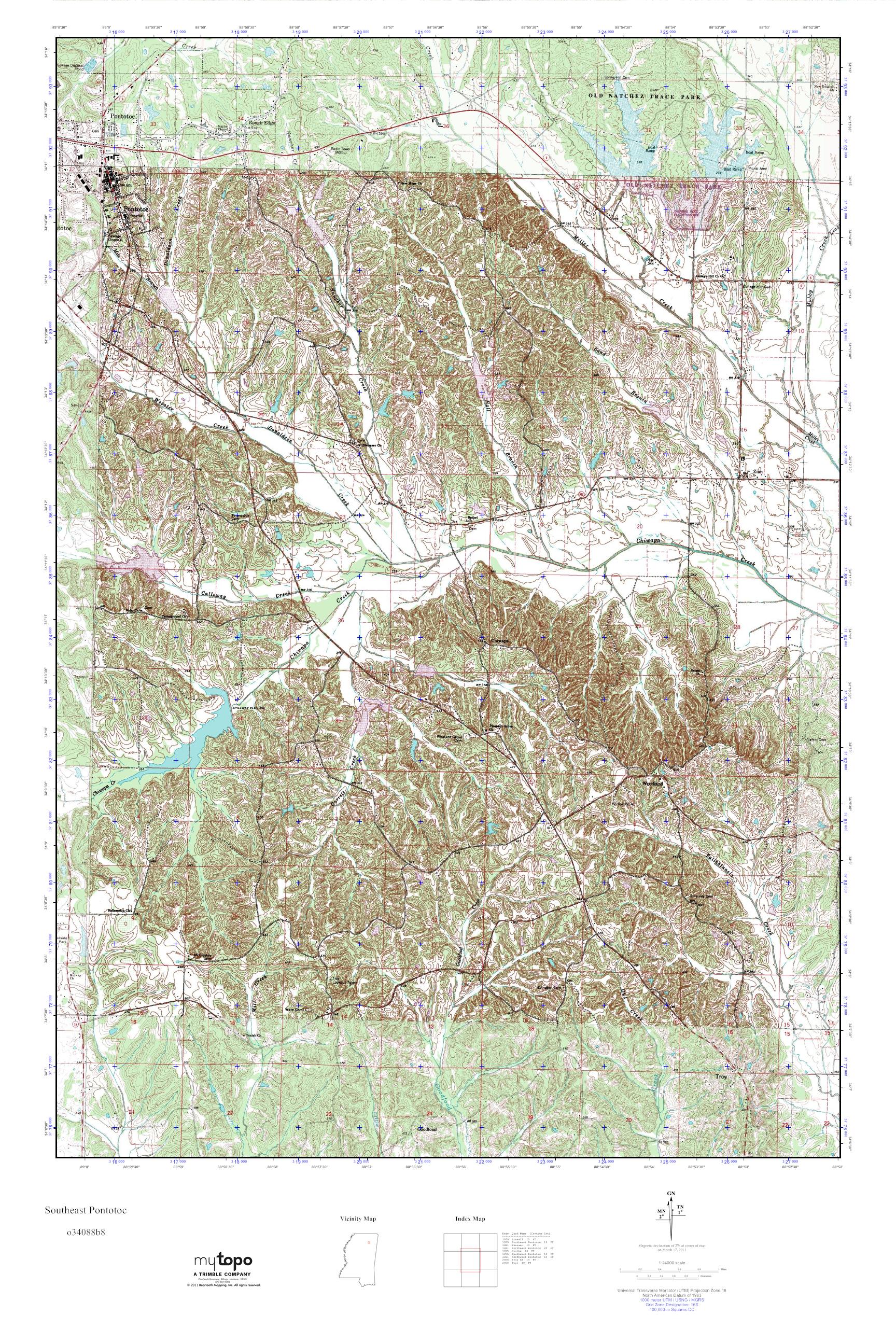 MyTopo Southeast Pontotoc, Mississippi USGS Quad Topo Map