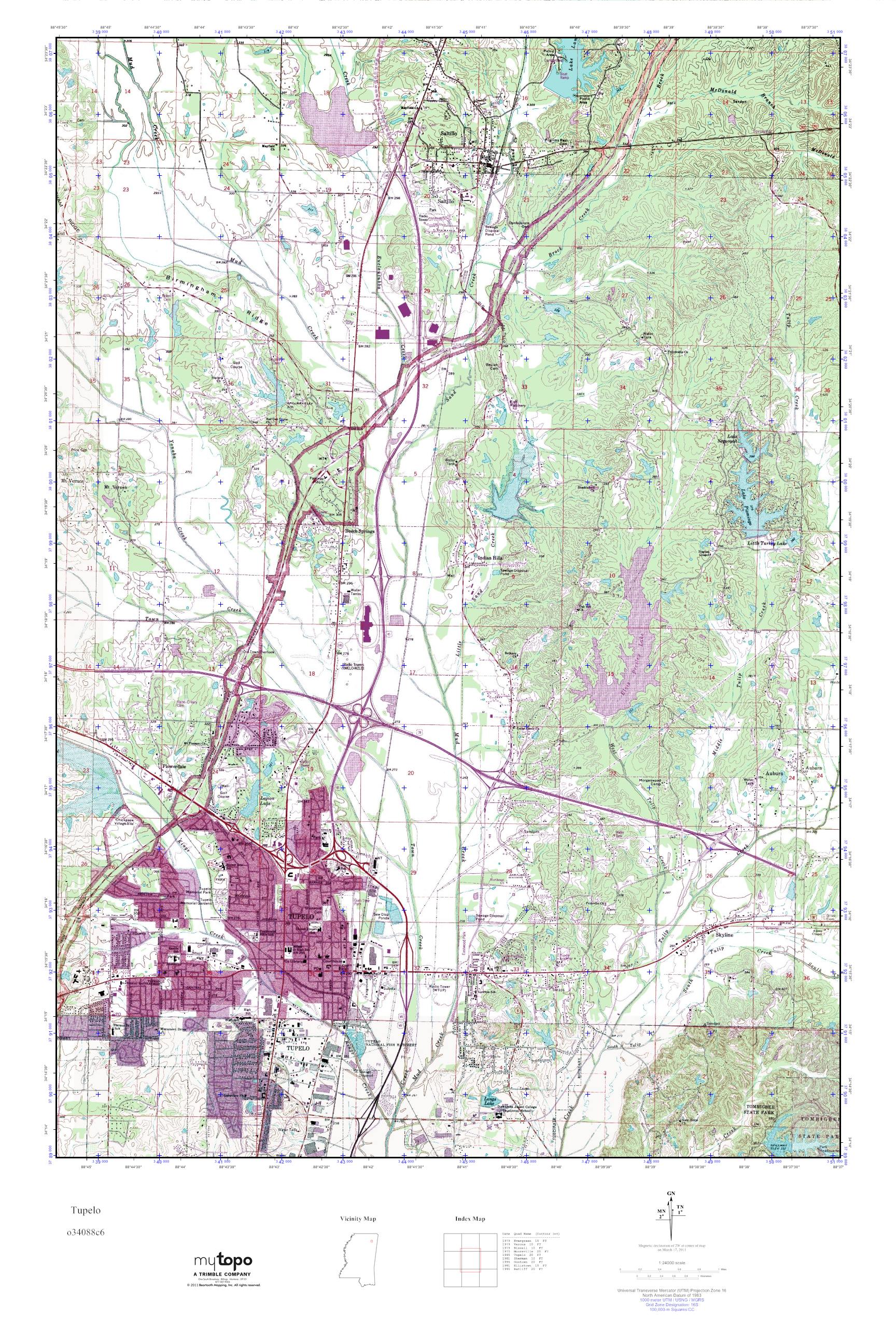 MyTopo Tupelo, Mississippi USGS Quad Topo Map
