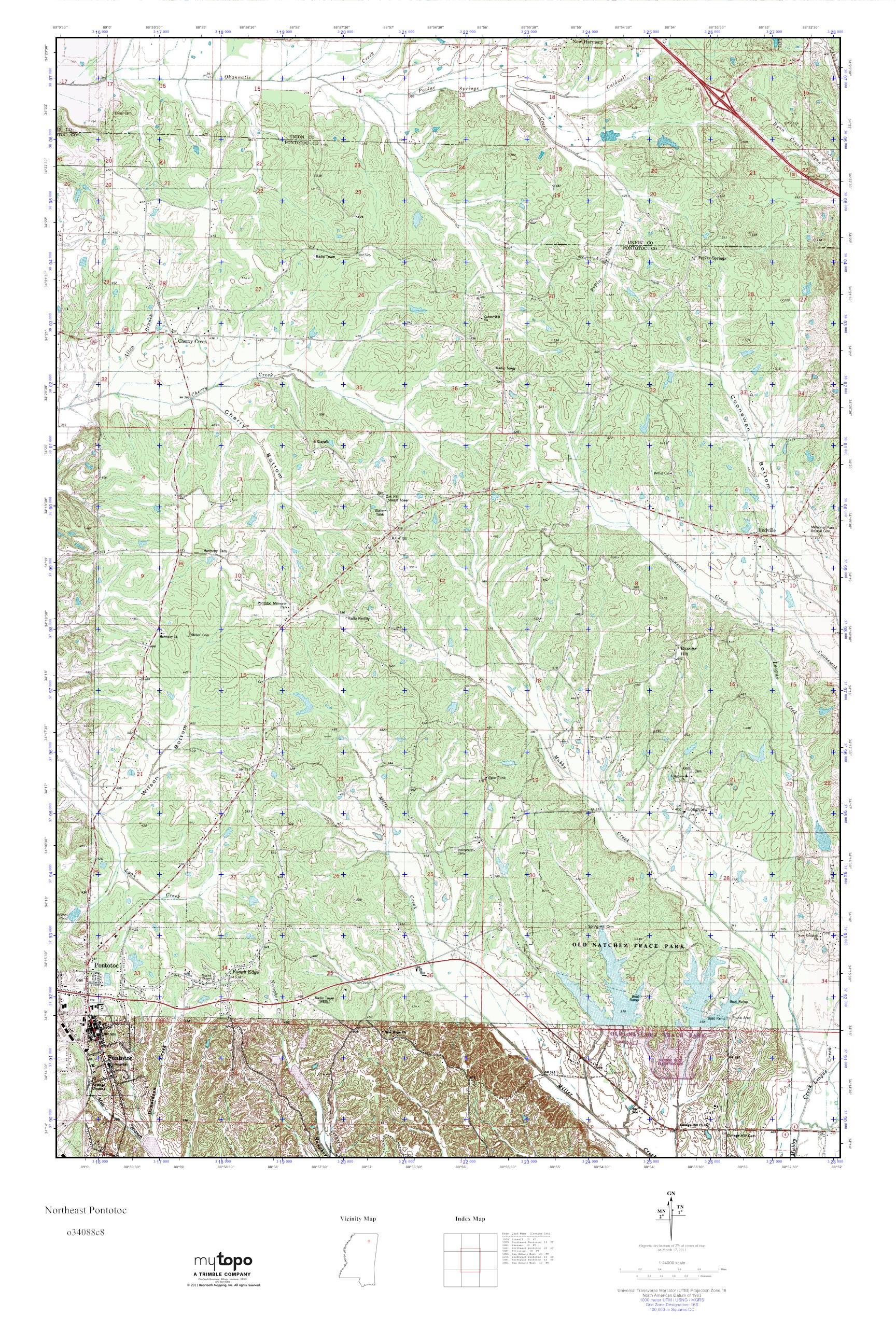 MyTopo Northeast Pontotoc, Mississippi USGS Quad Topo Map