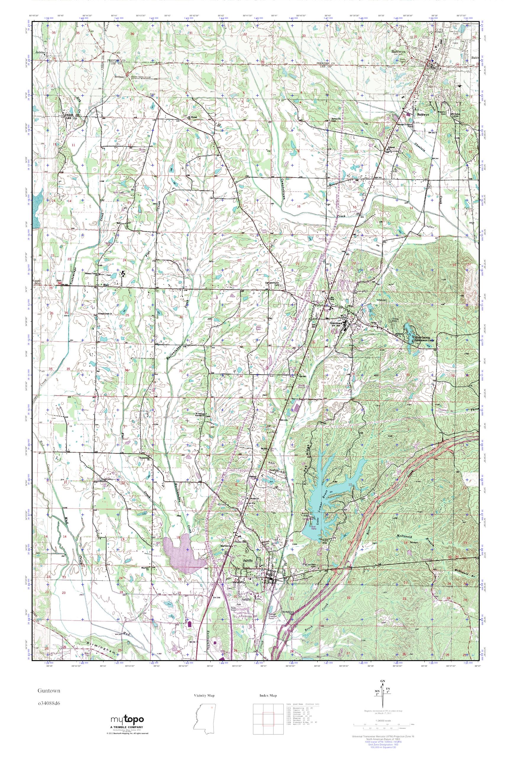 MyTopo Guntown, Mississippi USGS Quad Topo Map