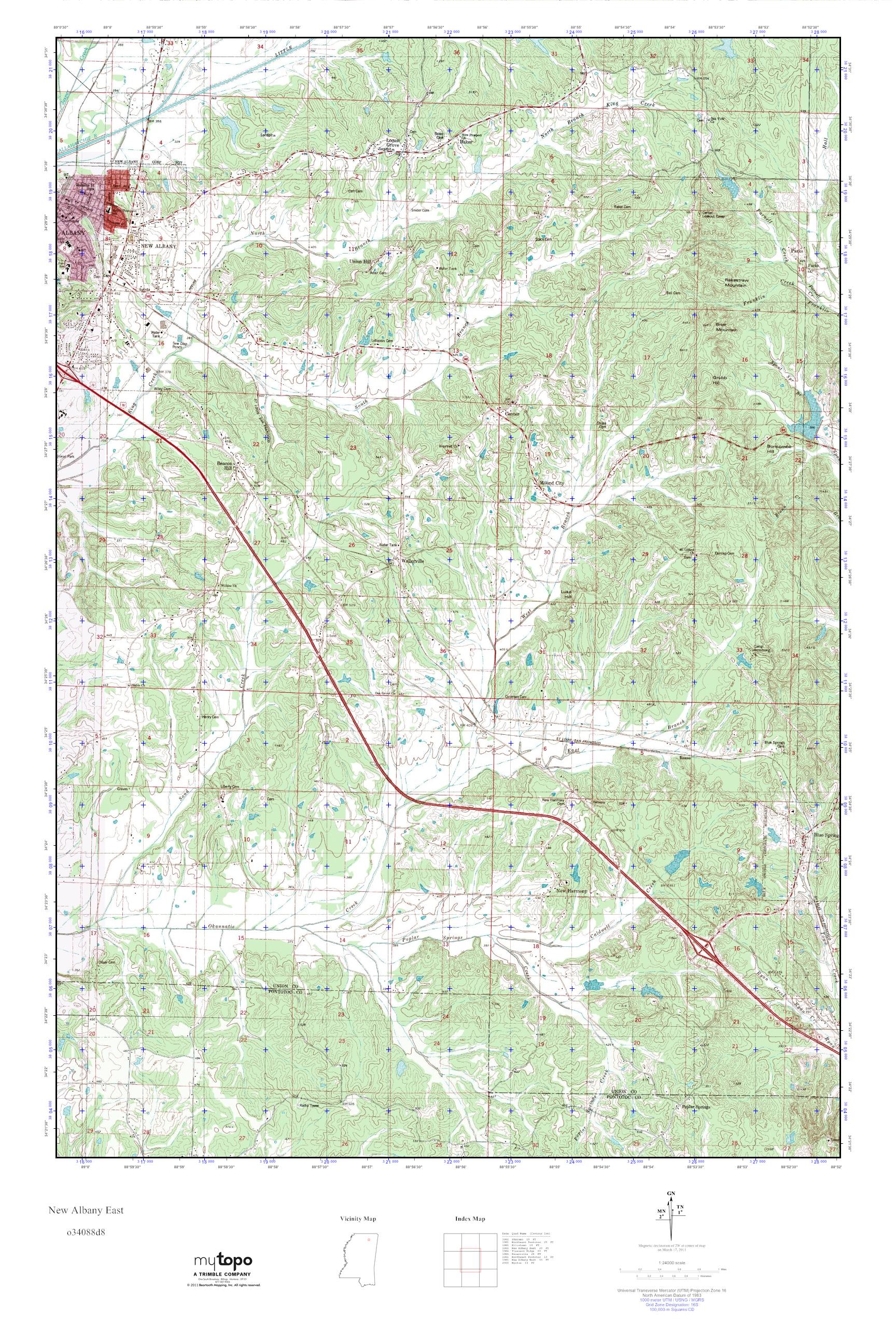 MyTopo New Albany East, Mississippi USGS Quad Topo Map