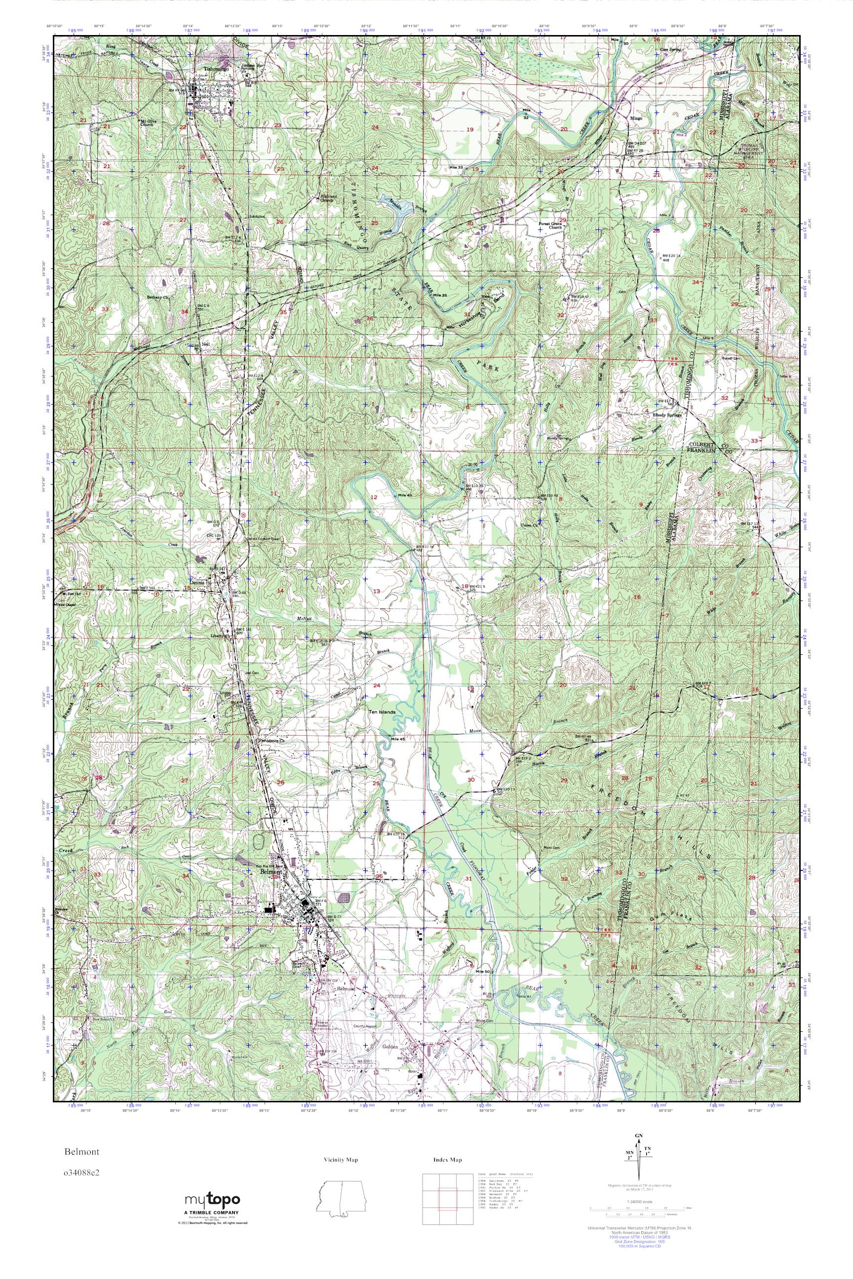 MyTopo Belmont, Mississippi USGS Quad Topo Map