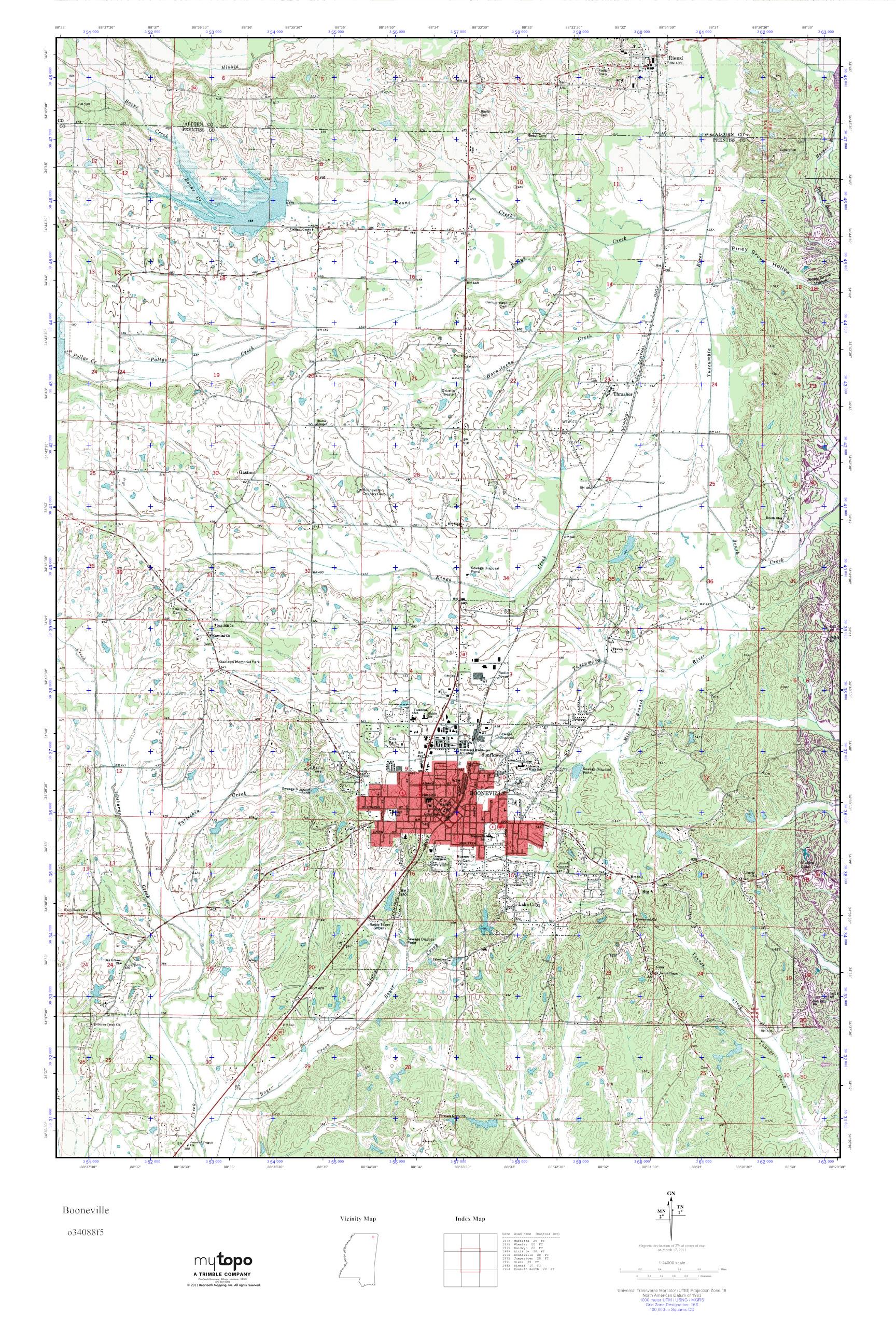 MyTopo Booneville, Mississippi USGS Quad Topo Map