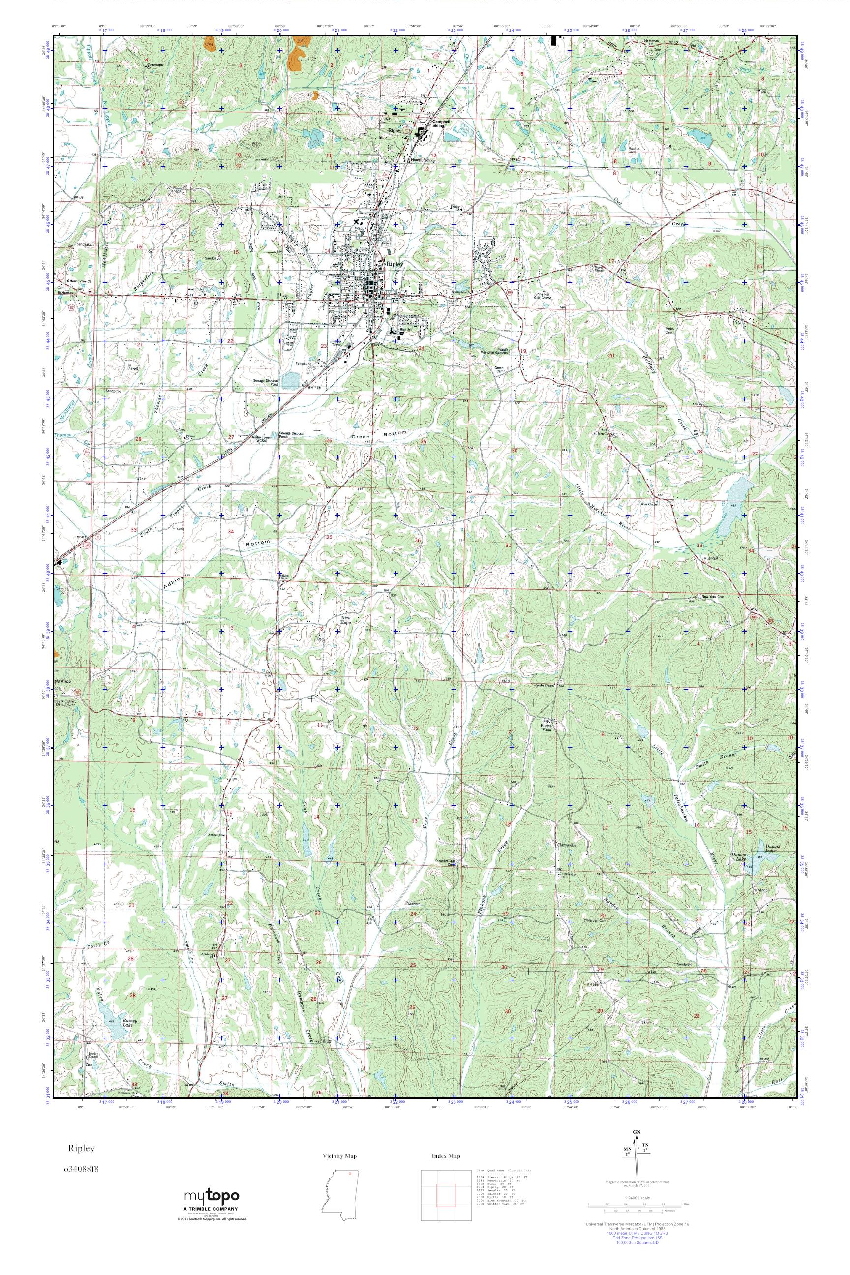 MyTopo Ripley, Mississippi USGS Quad Topo Map