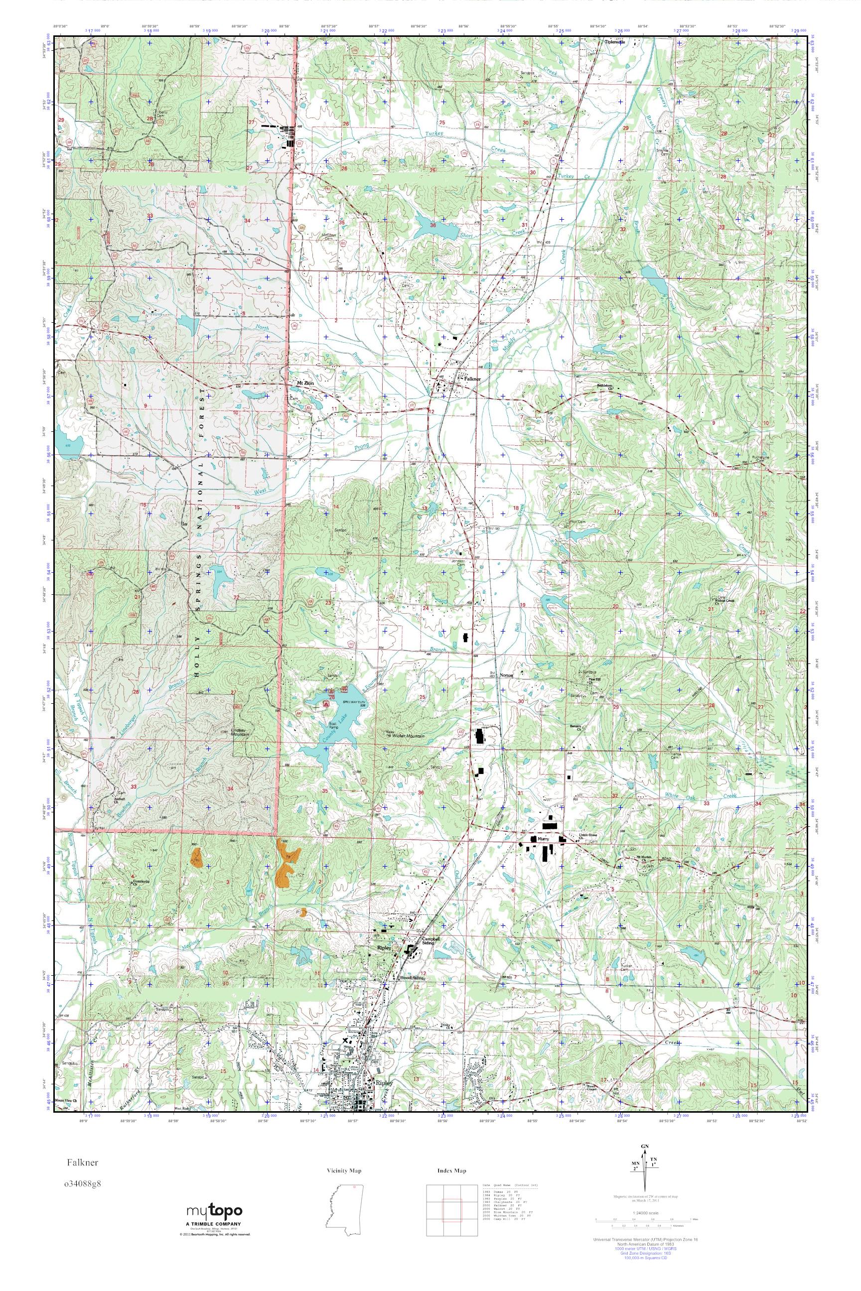 MyTopo Falkner, Mississippi USGS Quad Topo Map