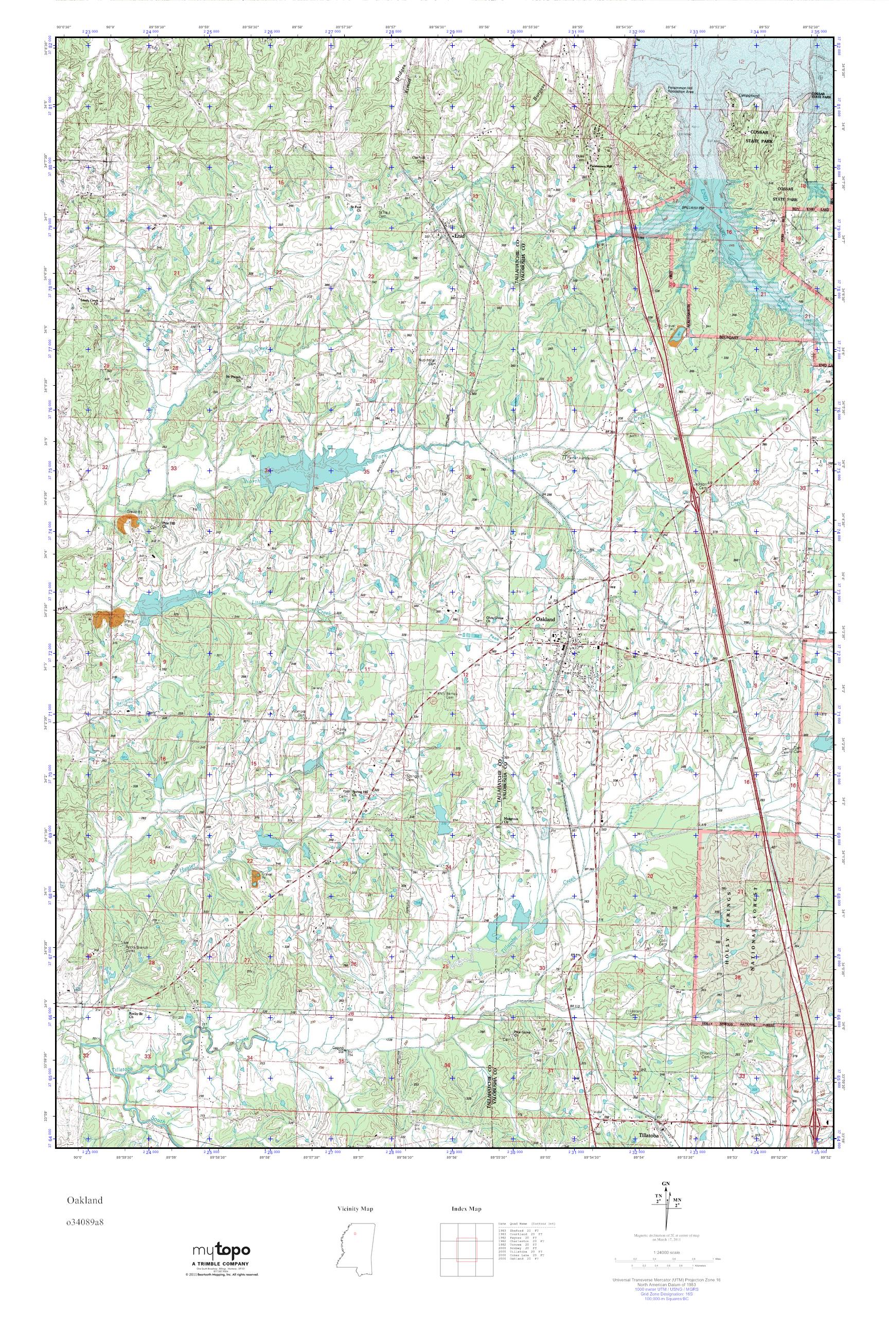MyTopo Oakland, Mississippi USGS Quad Topo Map
