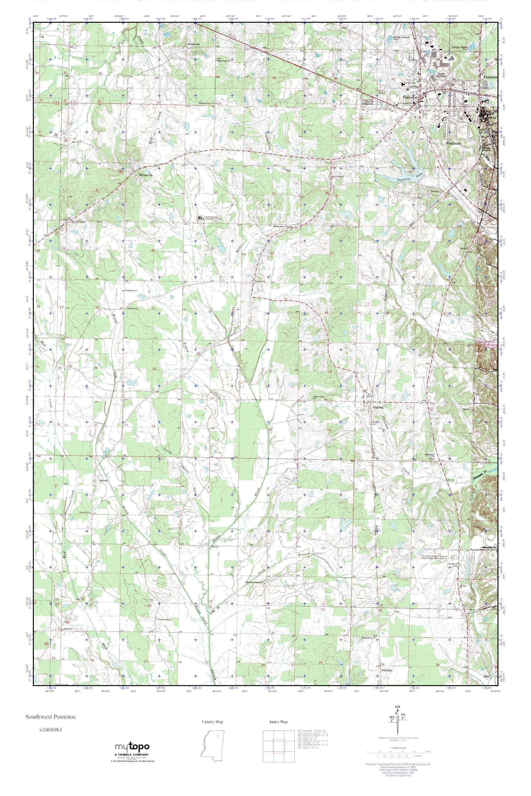 MyTopo Southwest Pontotoc, Mississippi USGS Quad Topo Map