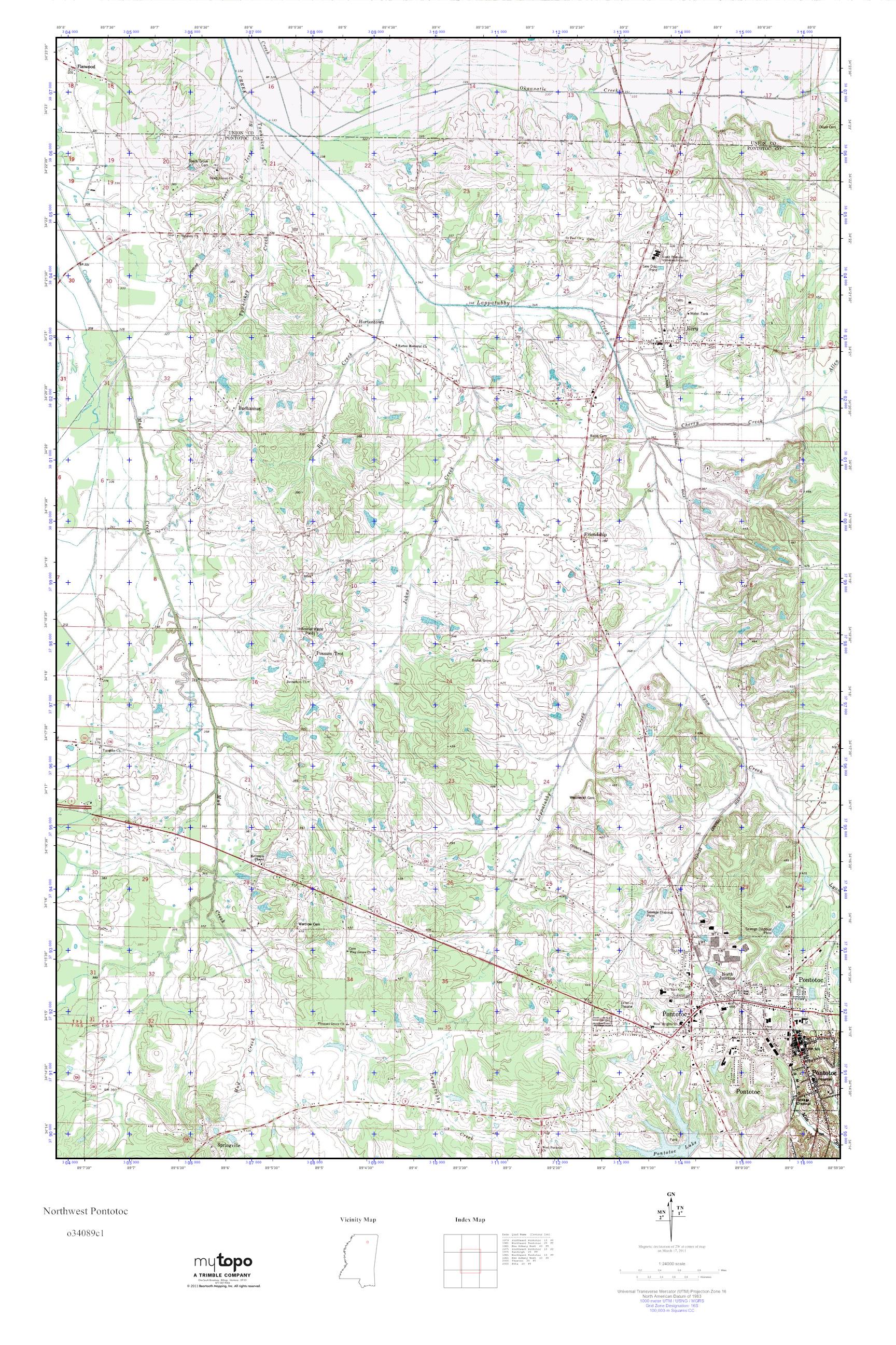 MyTopo Northwest Pontotoc, Mississippi USGS Quad Topo Map