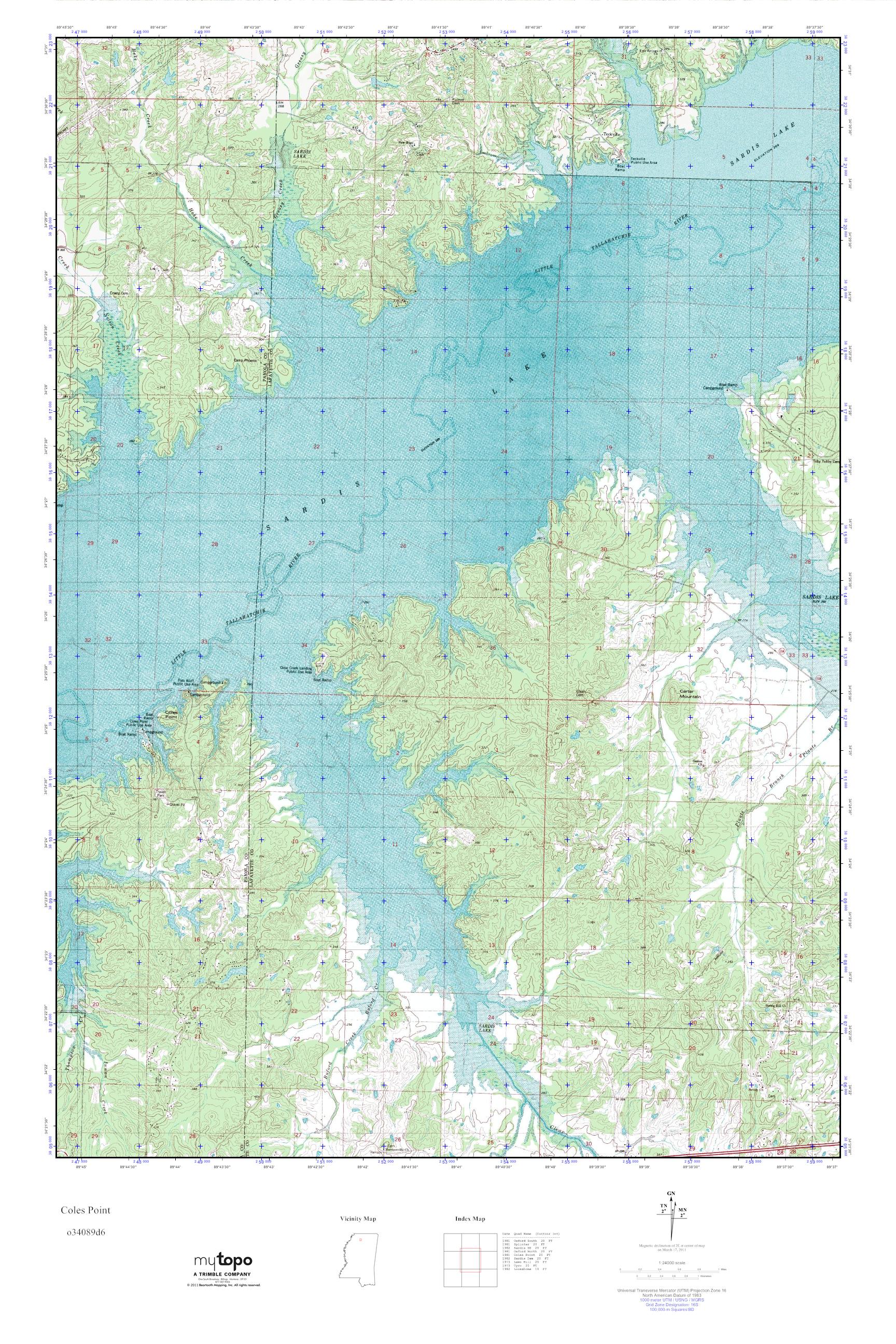 MyTopo Coles Point, Mississippi USGS Quad Topo Map