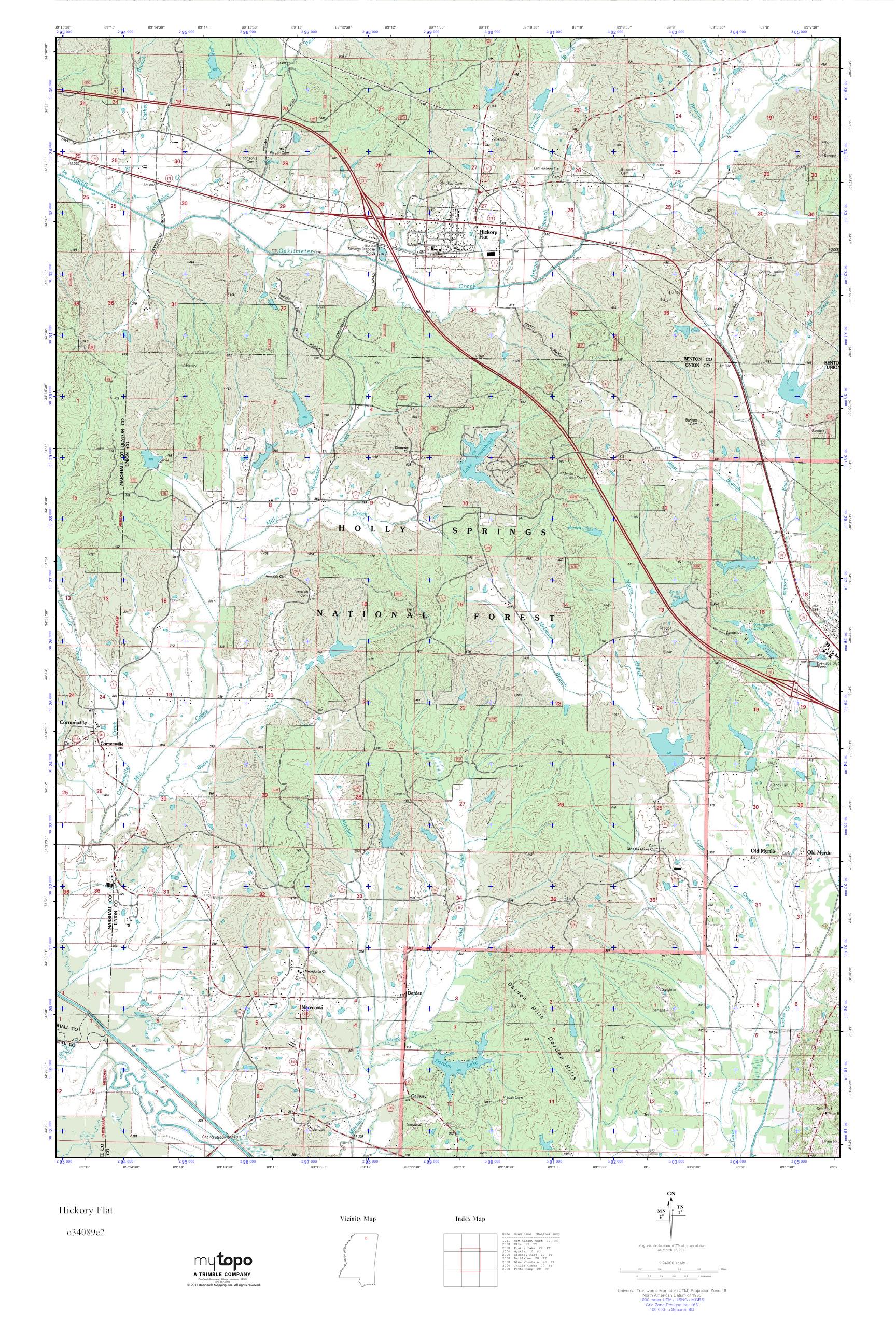 MyTopo Hickory Flat, Mississippi USGS Quad Topo Map