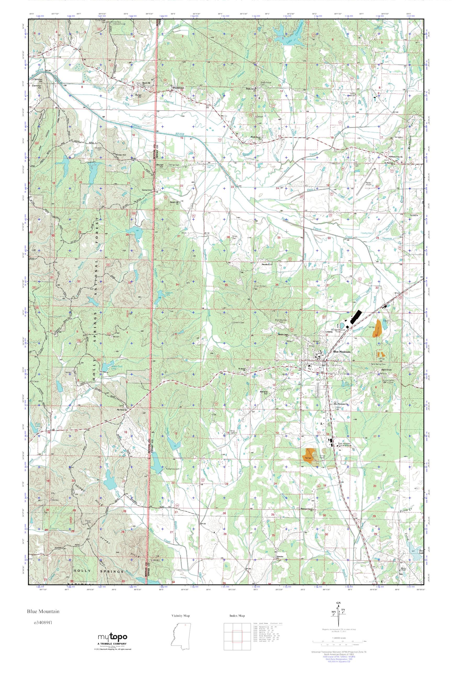 MyTopo Blue Mountain, Mississippi USGS Quad Topo Map