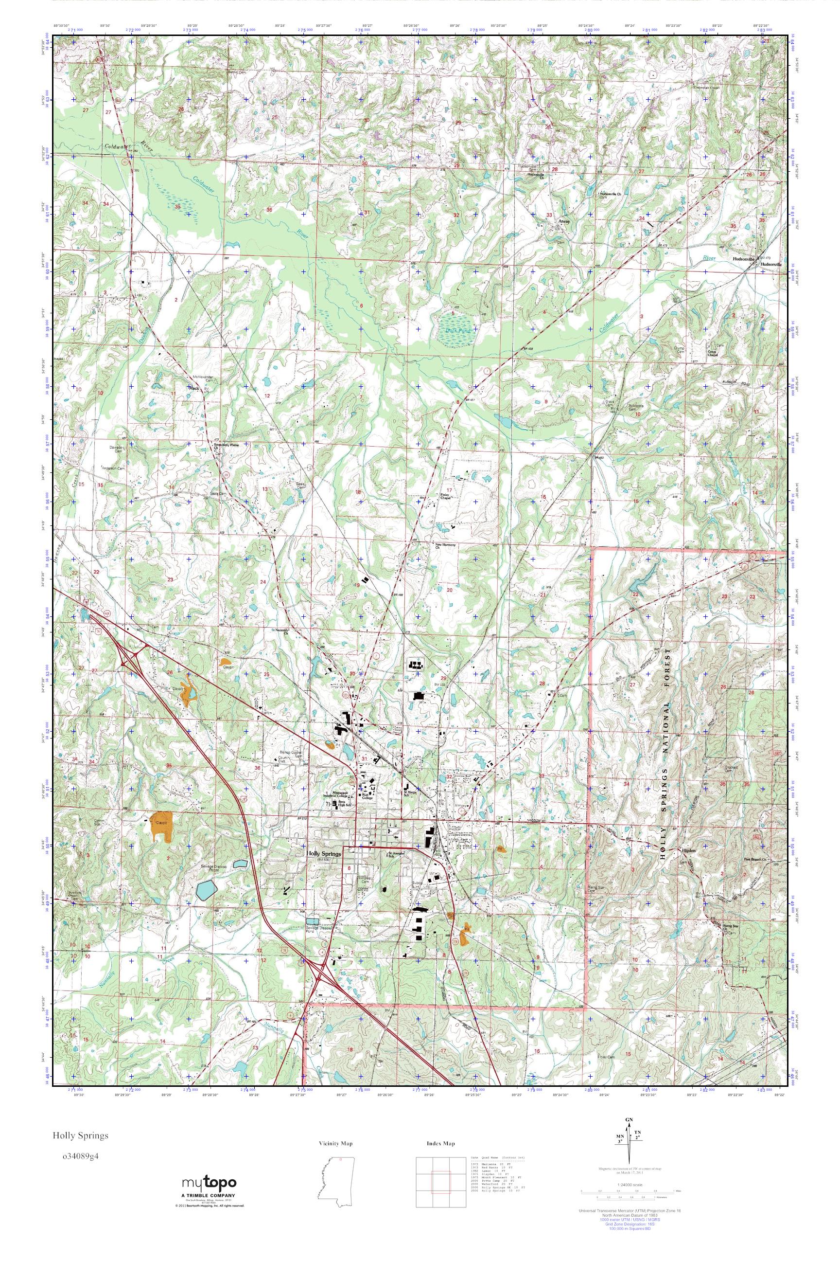 MyTopo Holly Springs, Mississippi USGS Quad Topo Map