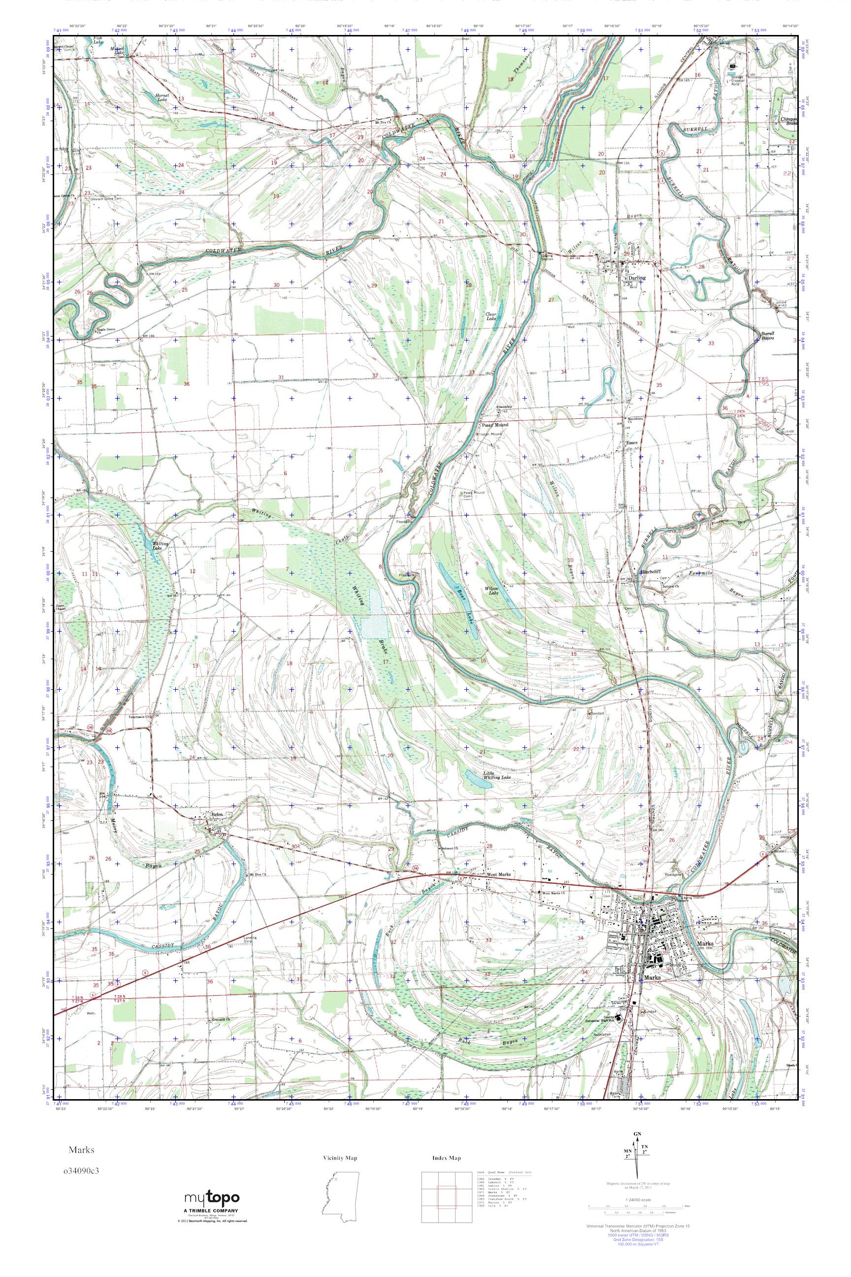 MyTopo Marks, Mississippi USGS Quad Topo Map