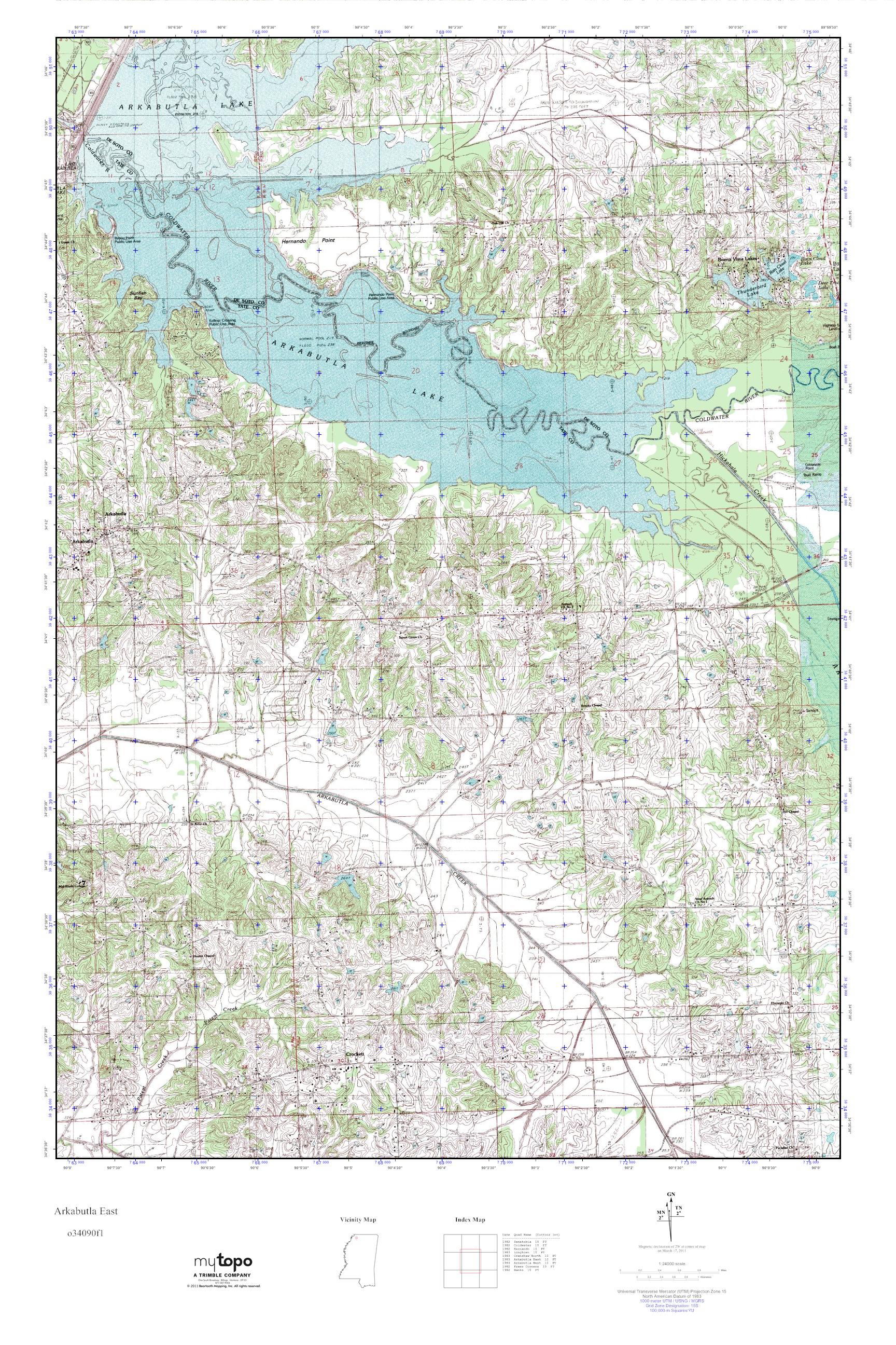 MyTopo Arkabutla East, Mississippi USGS Quad Topo Map