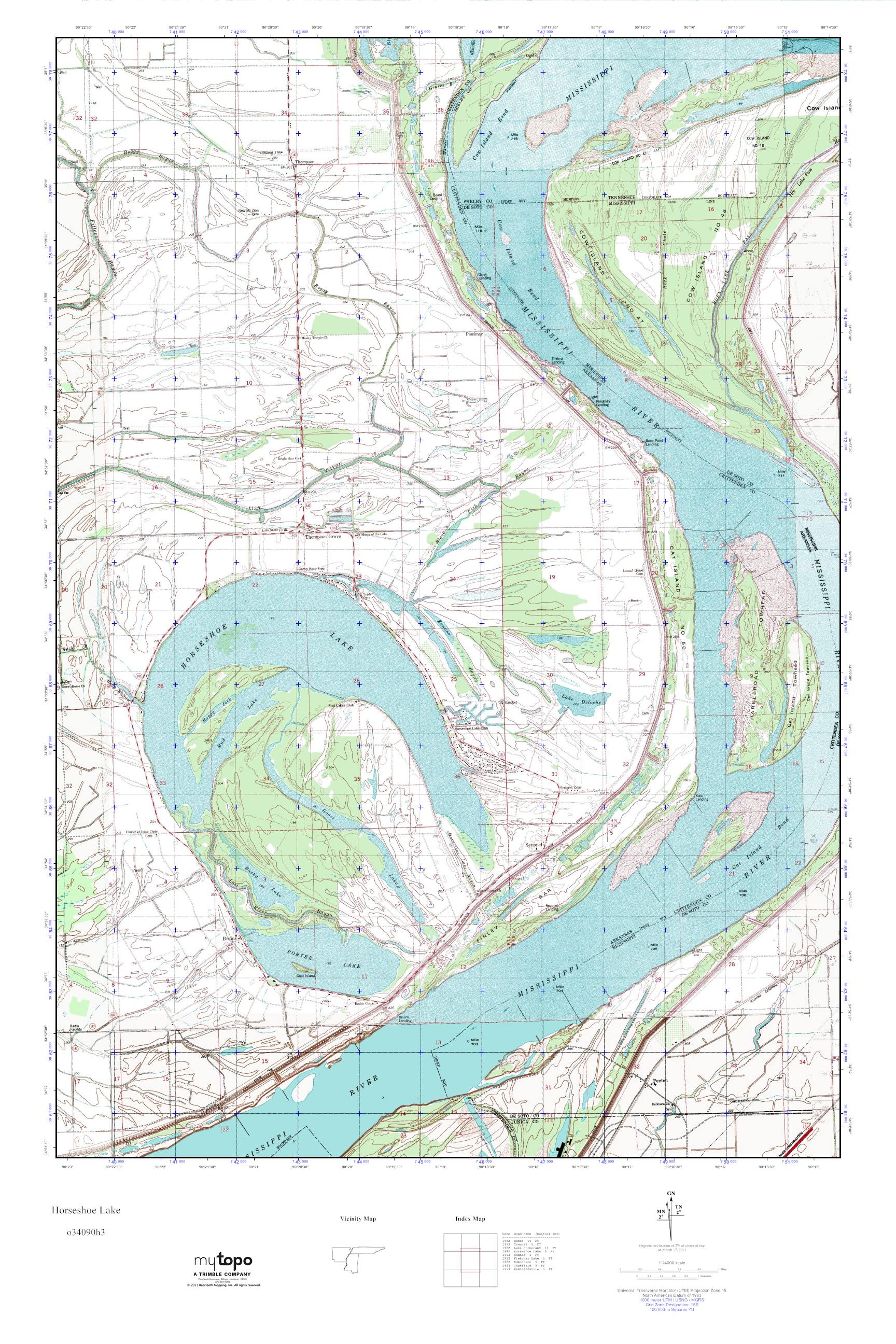 MyTopo Horseshoe Lake, Tennessee USGS Quad Topo Map