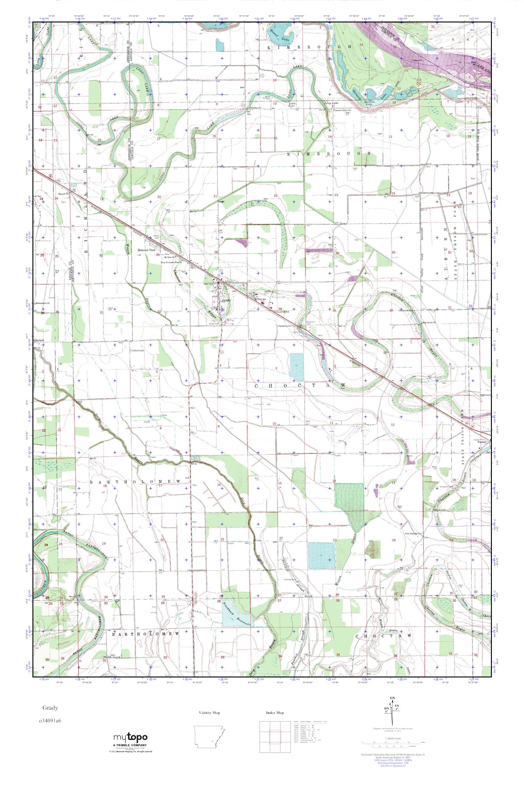 MyTopo Grady, Arkansas USGS Quad Topo Map