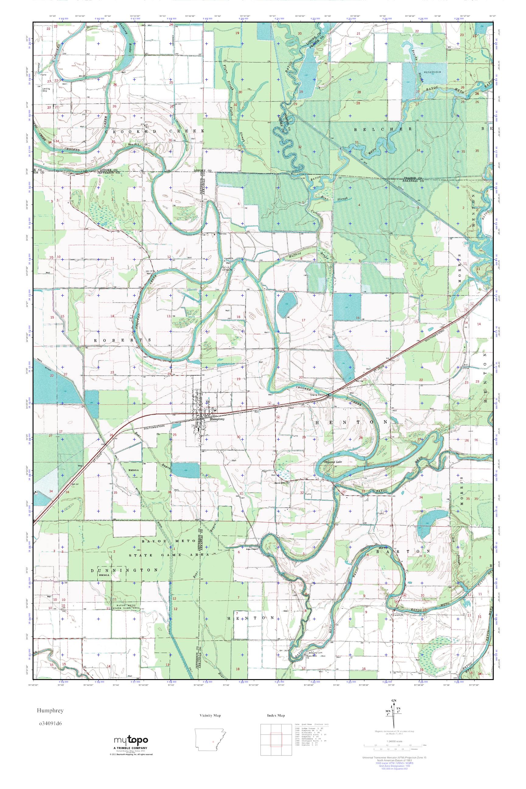 MyTopo Humphrey, Arkansas USGS Quad Topo Map